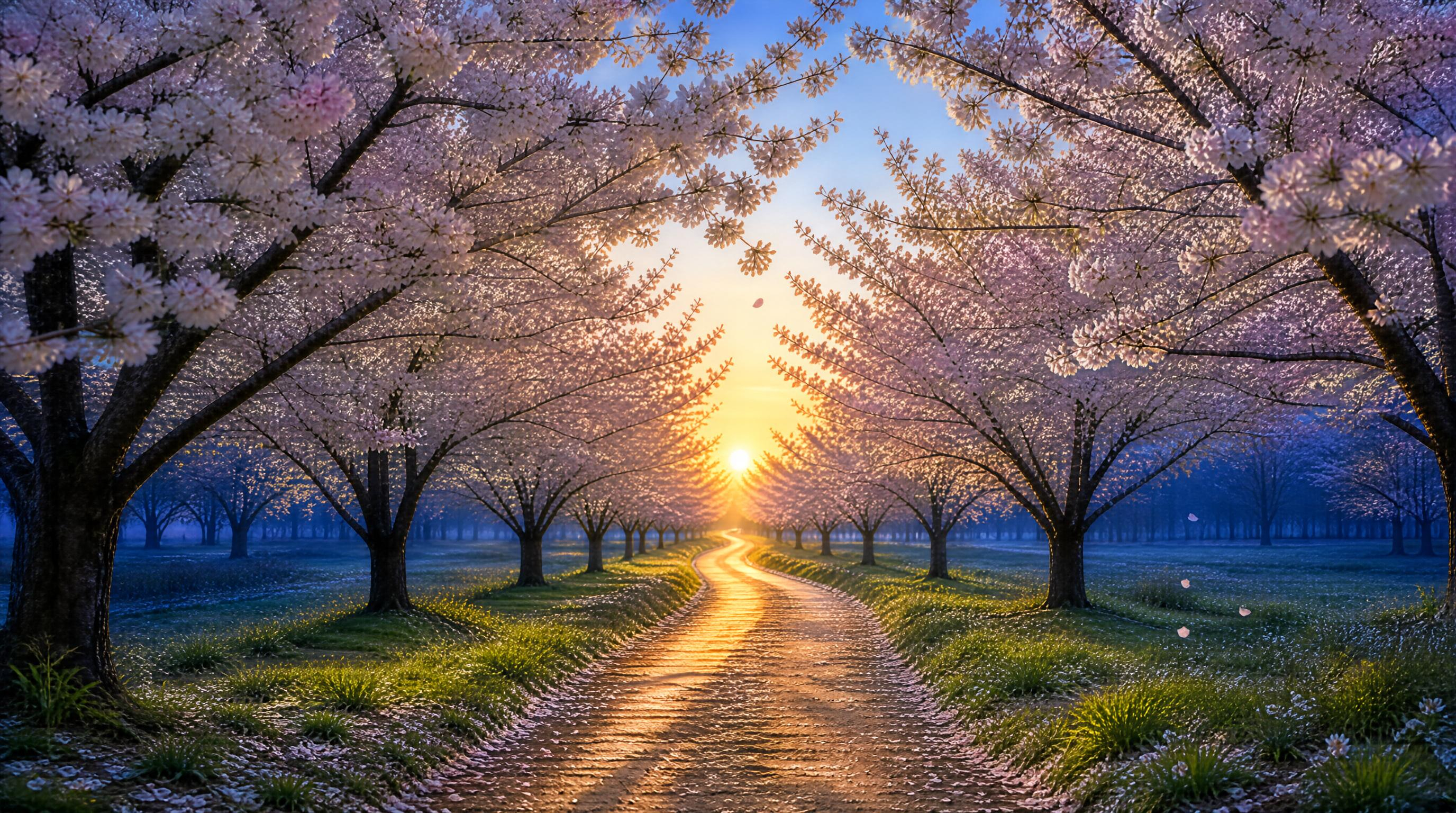 Sunlit Cherry Tree Tunnel