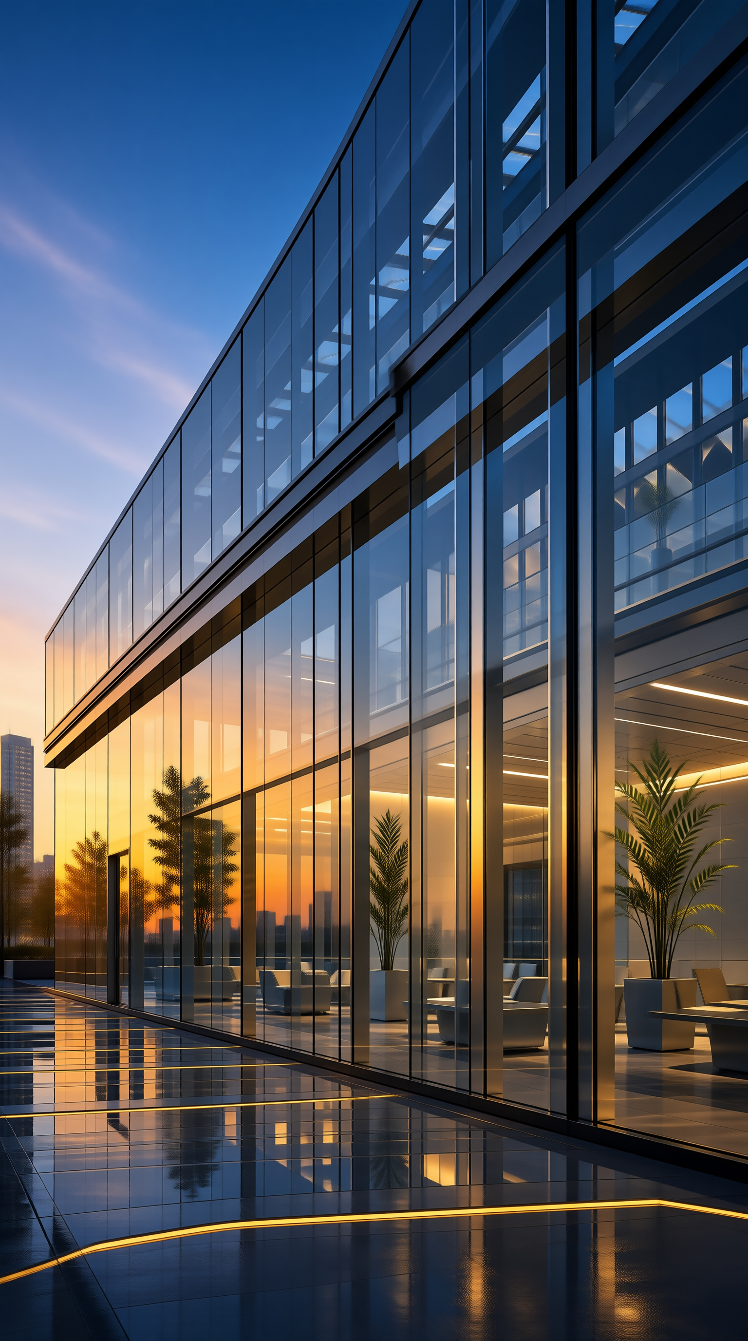 Modern Glass Building at Dusk