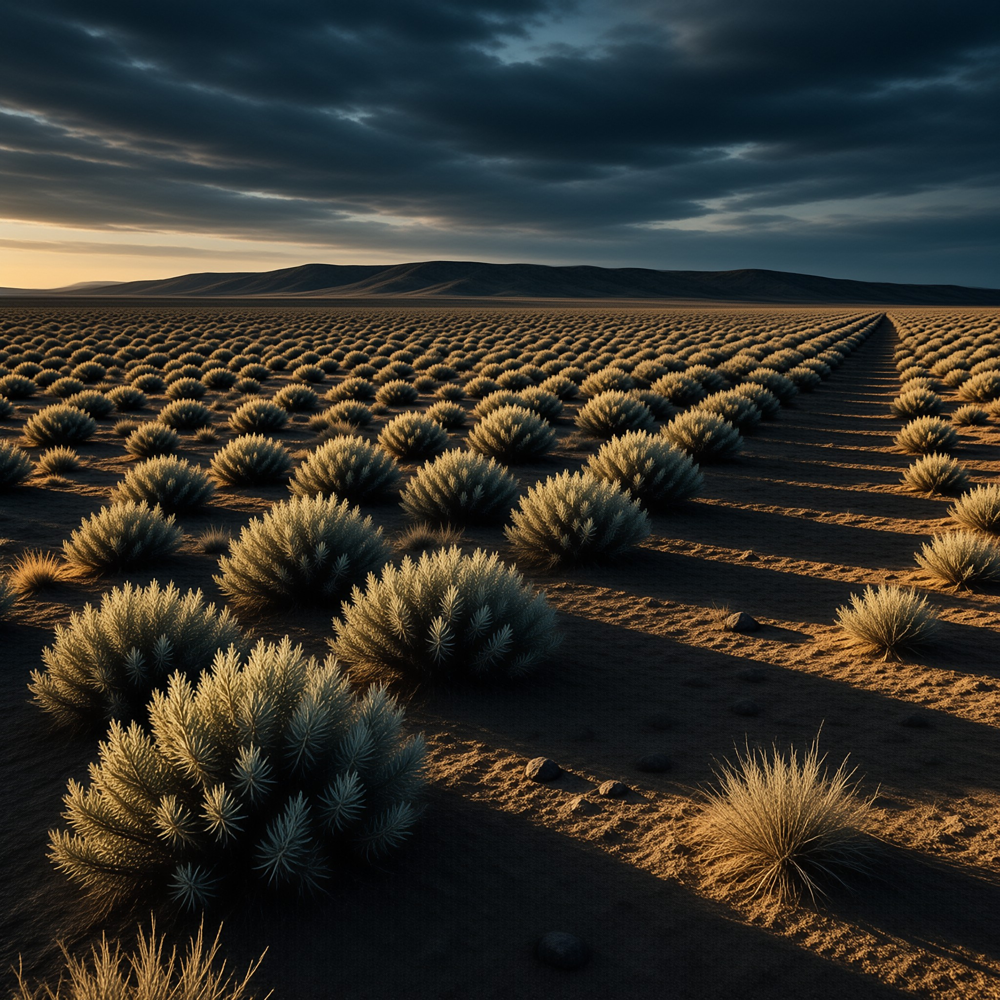 Aligned Desert Sage at Dusk