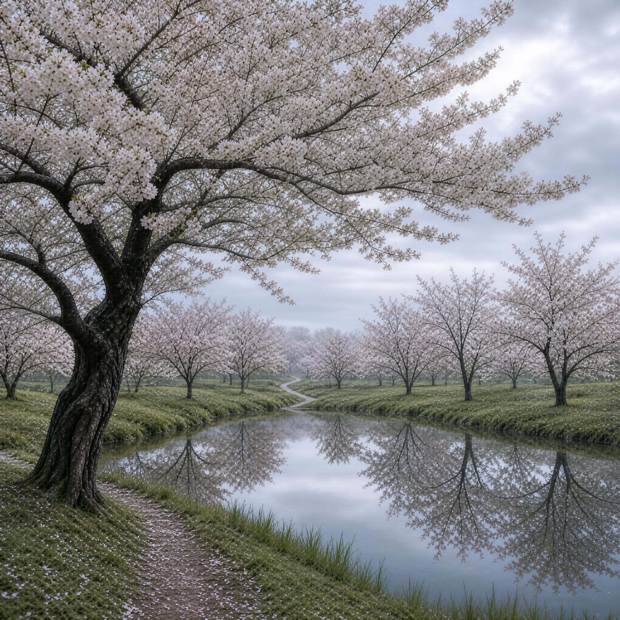 Cherry Blossoms by the River