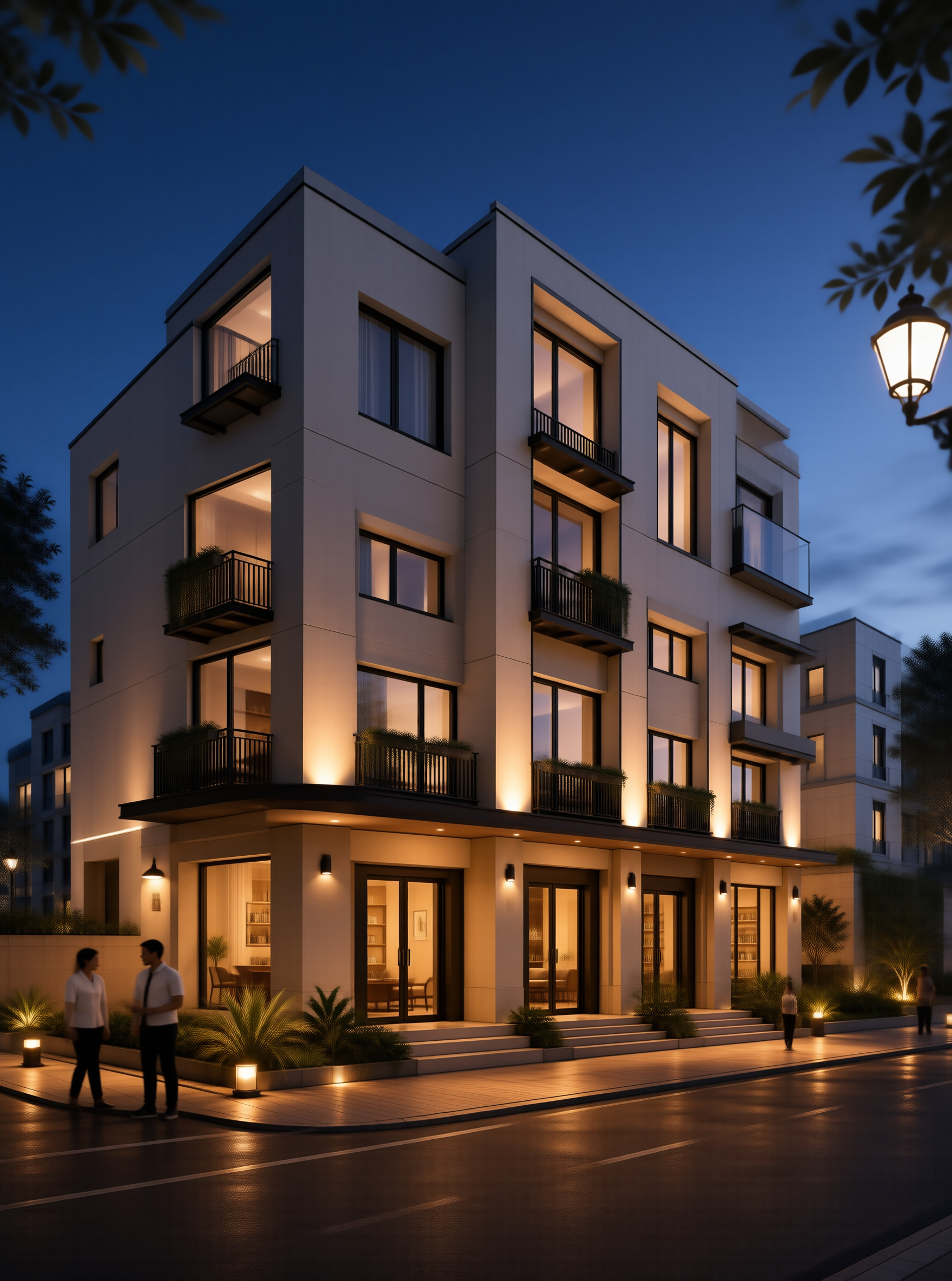 Modern Apartment Building at Night