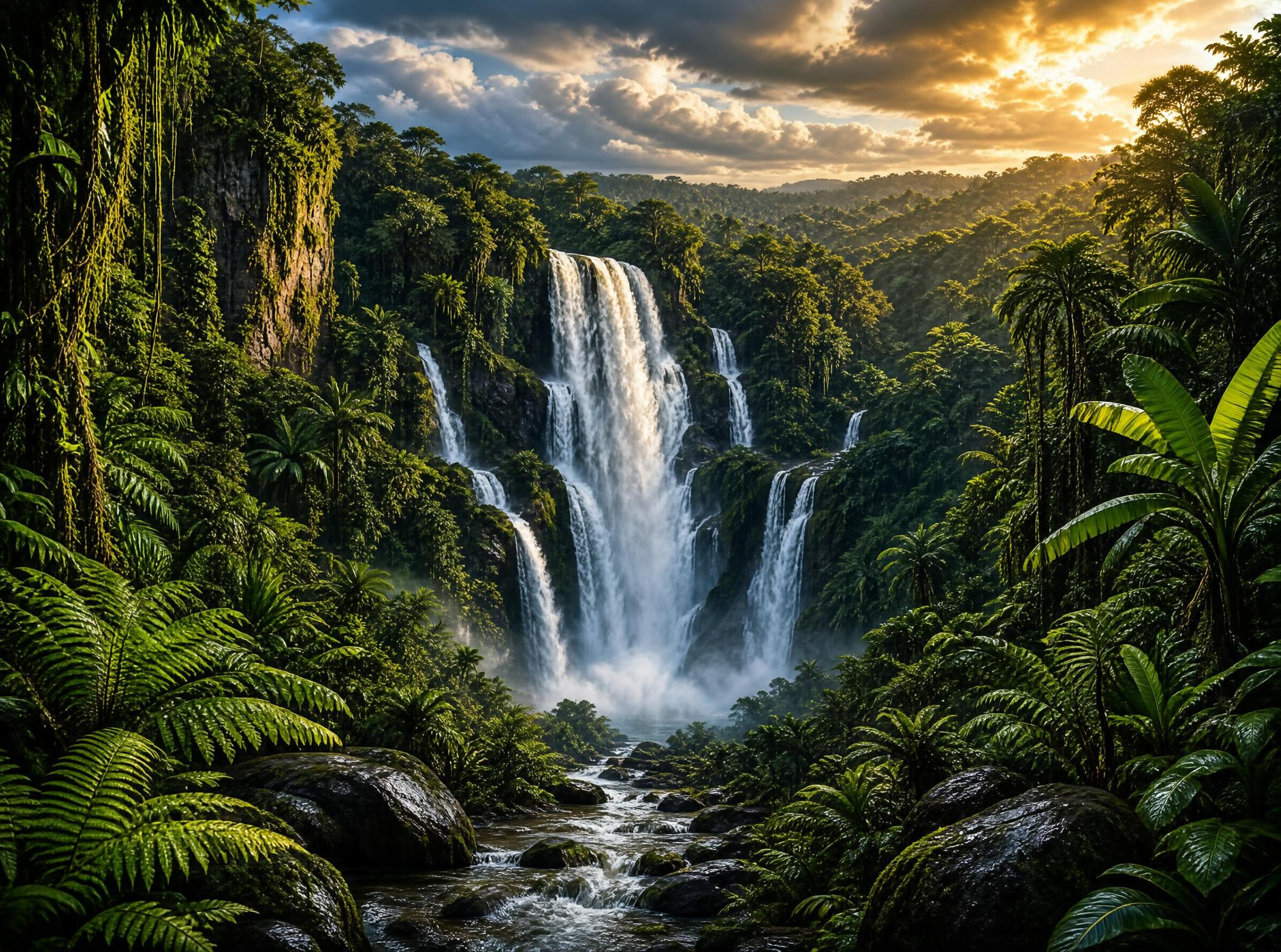 Lush Rainforest Waterfall