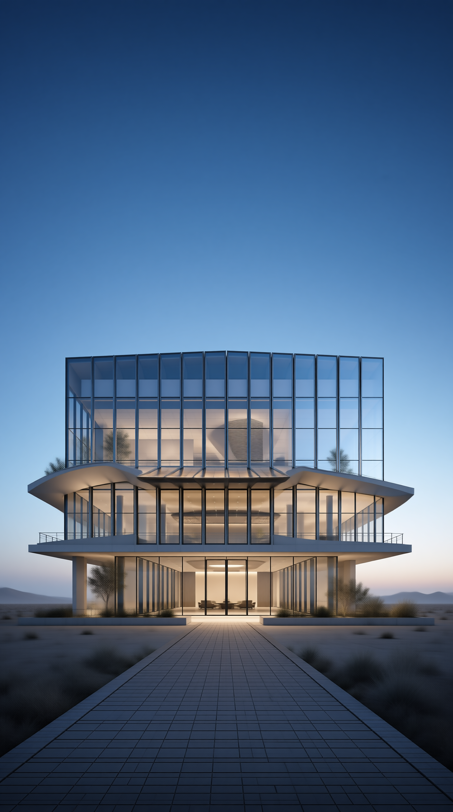 Glass House in Desert Dusk