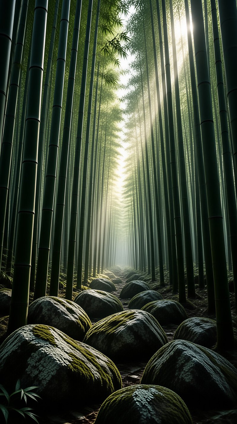 Sunlit Bamboo Forest Path