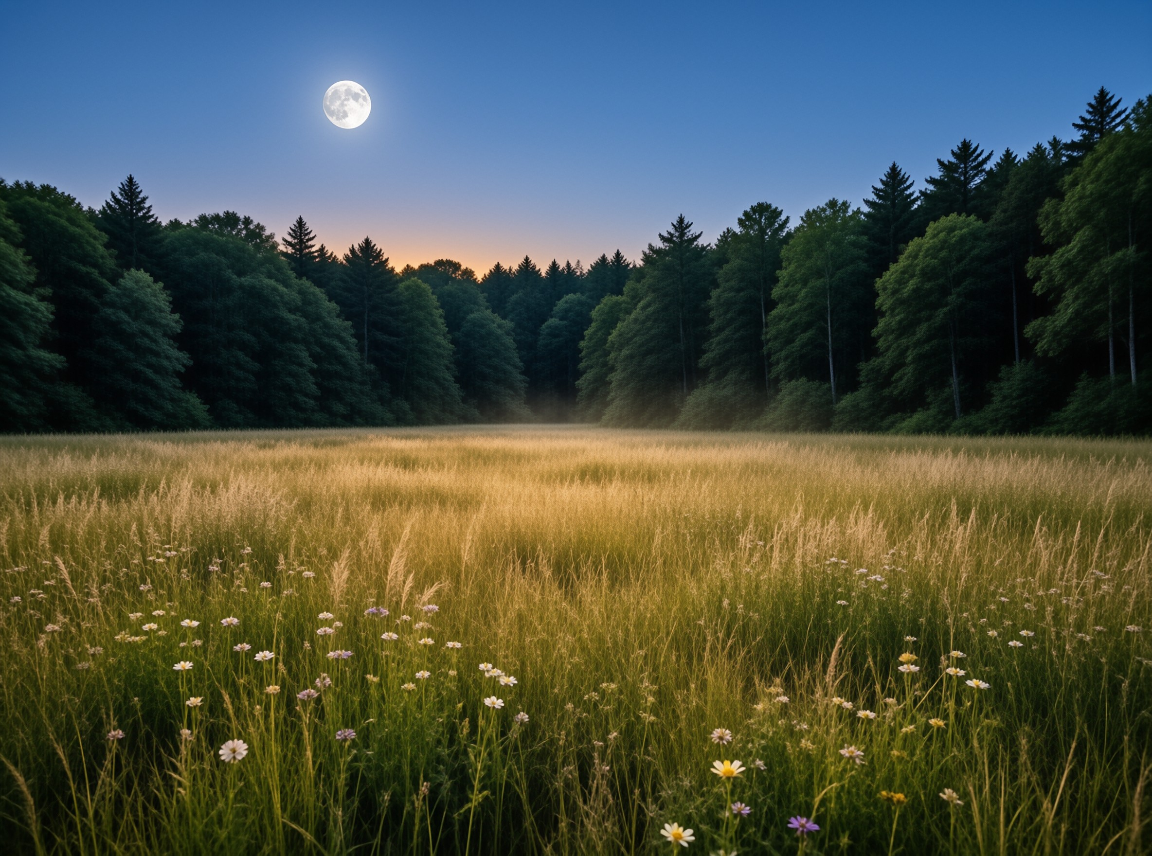 Moonlit Meadow at Dusk