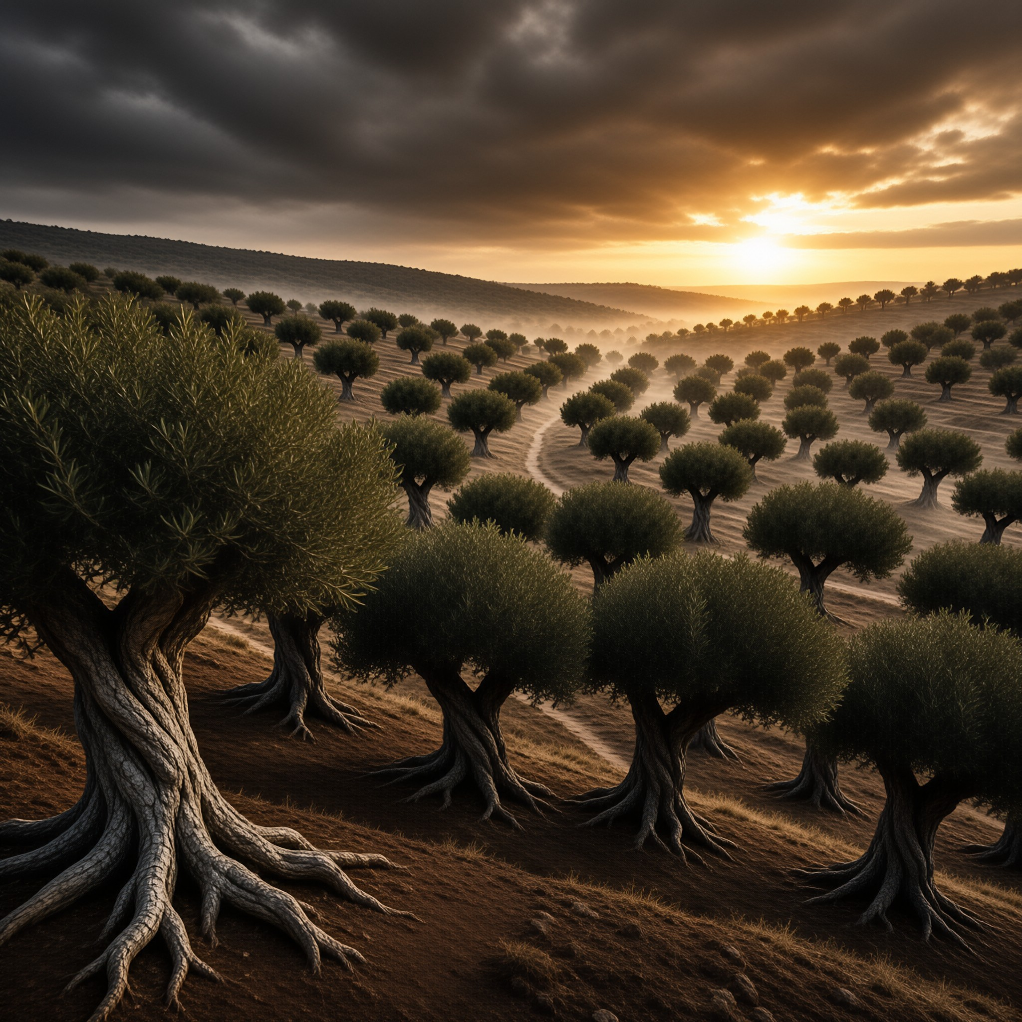 Sunset Over Olive Grove
