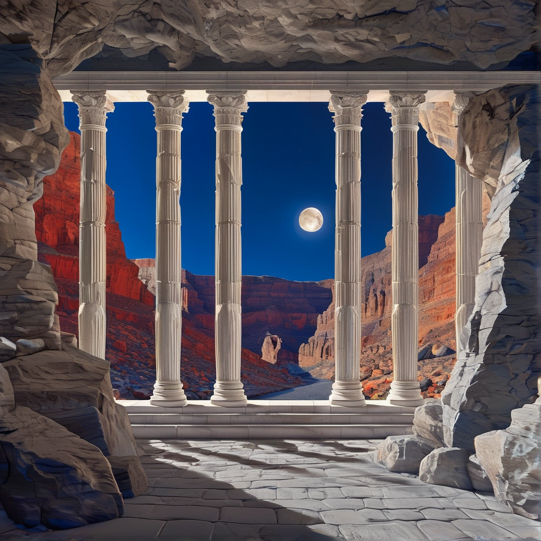Cave Columns Desert Moon View