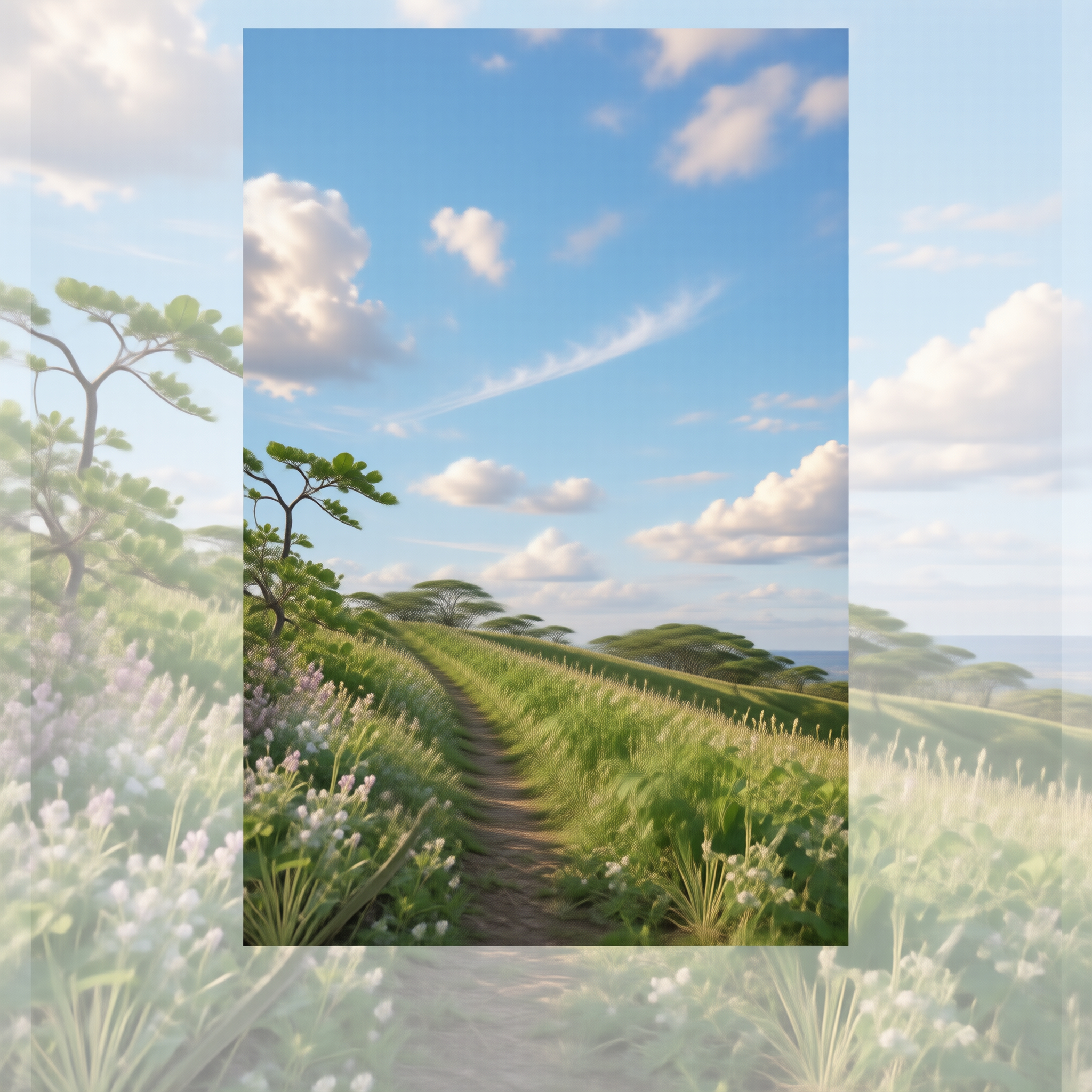Sunny Path Through Green Hills