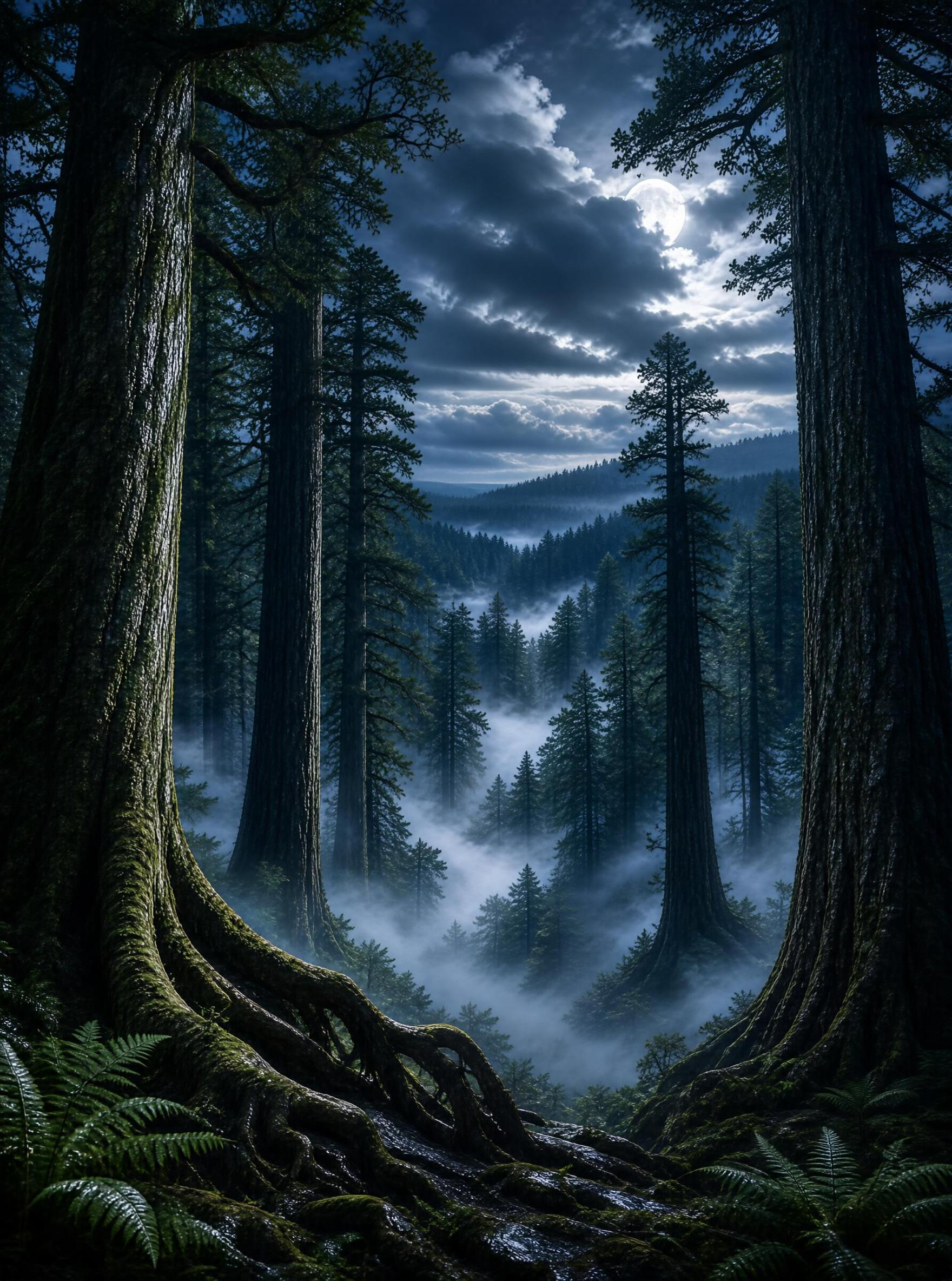 Moonlit Misty Forest