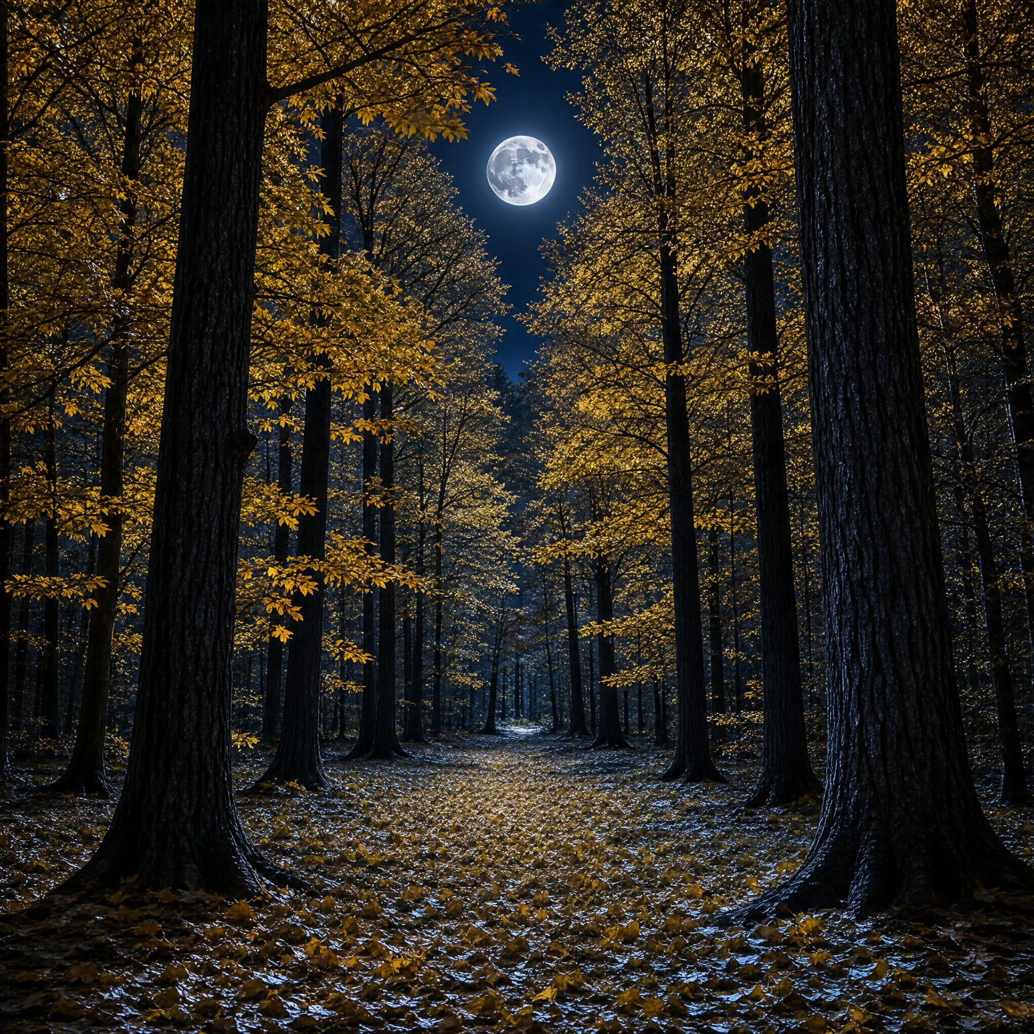 Moonlit Autumn Forest Path