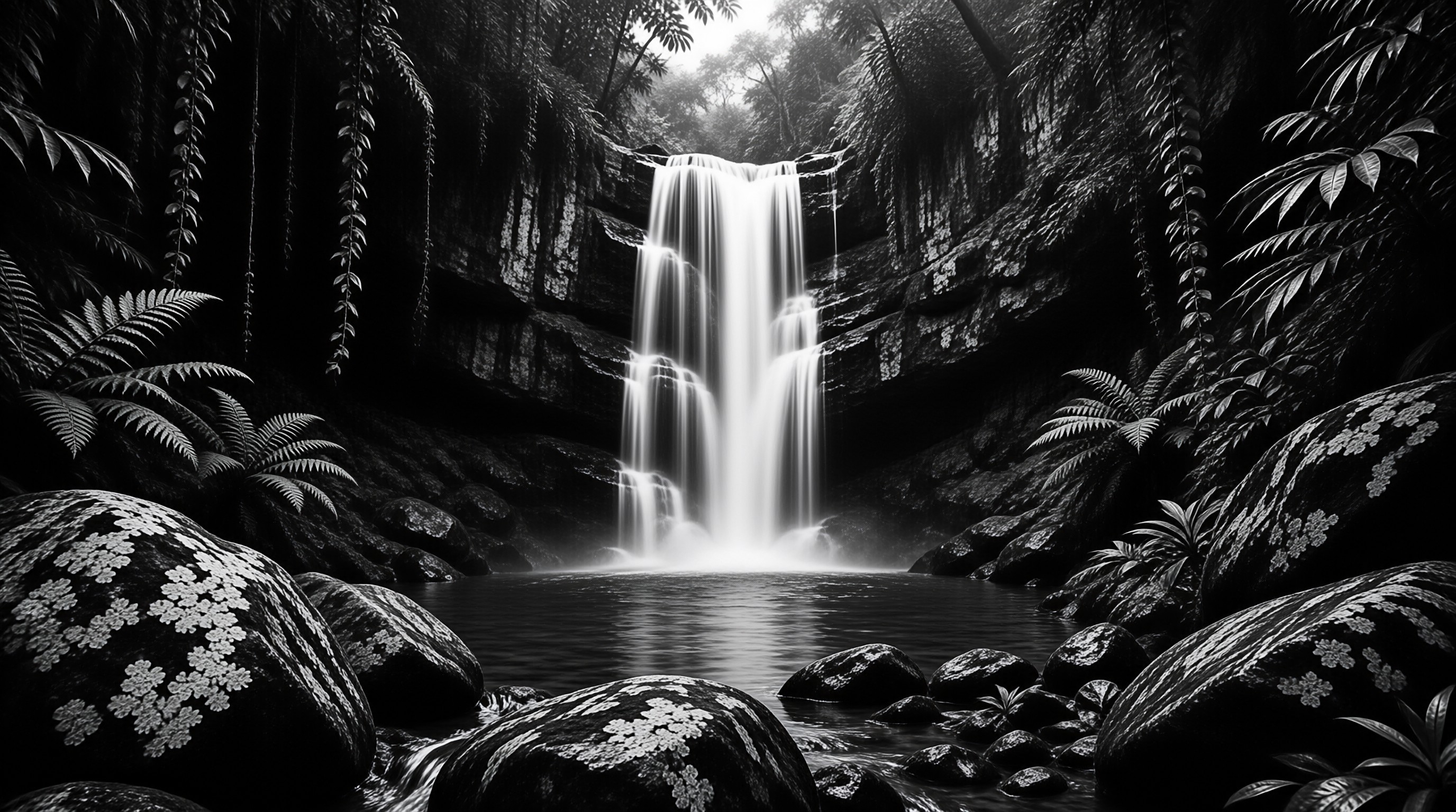 Monochromatic Jungle Waterfall