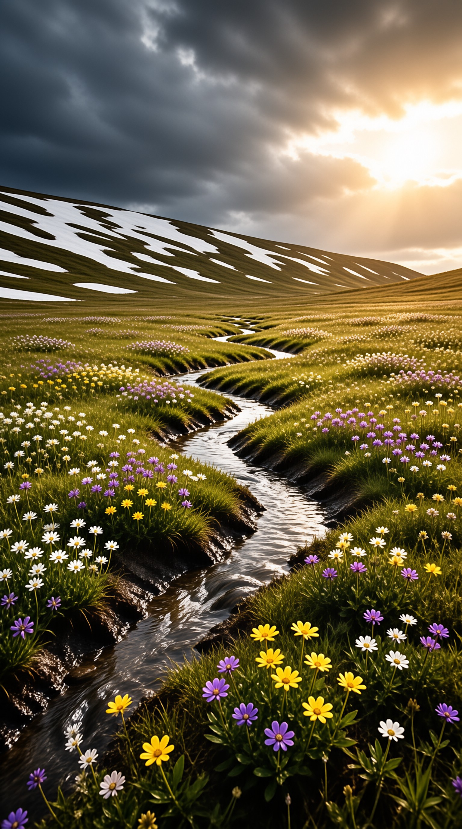Sunlit Stream in Meadow