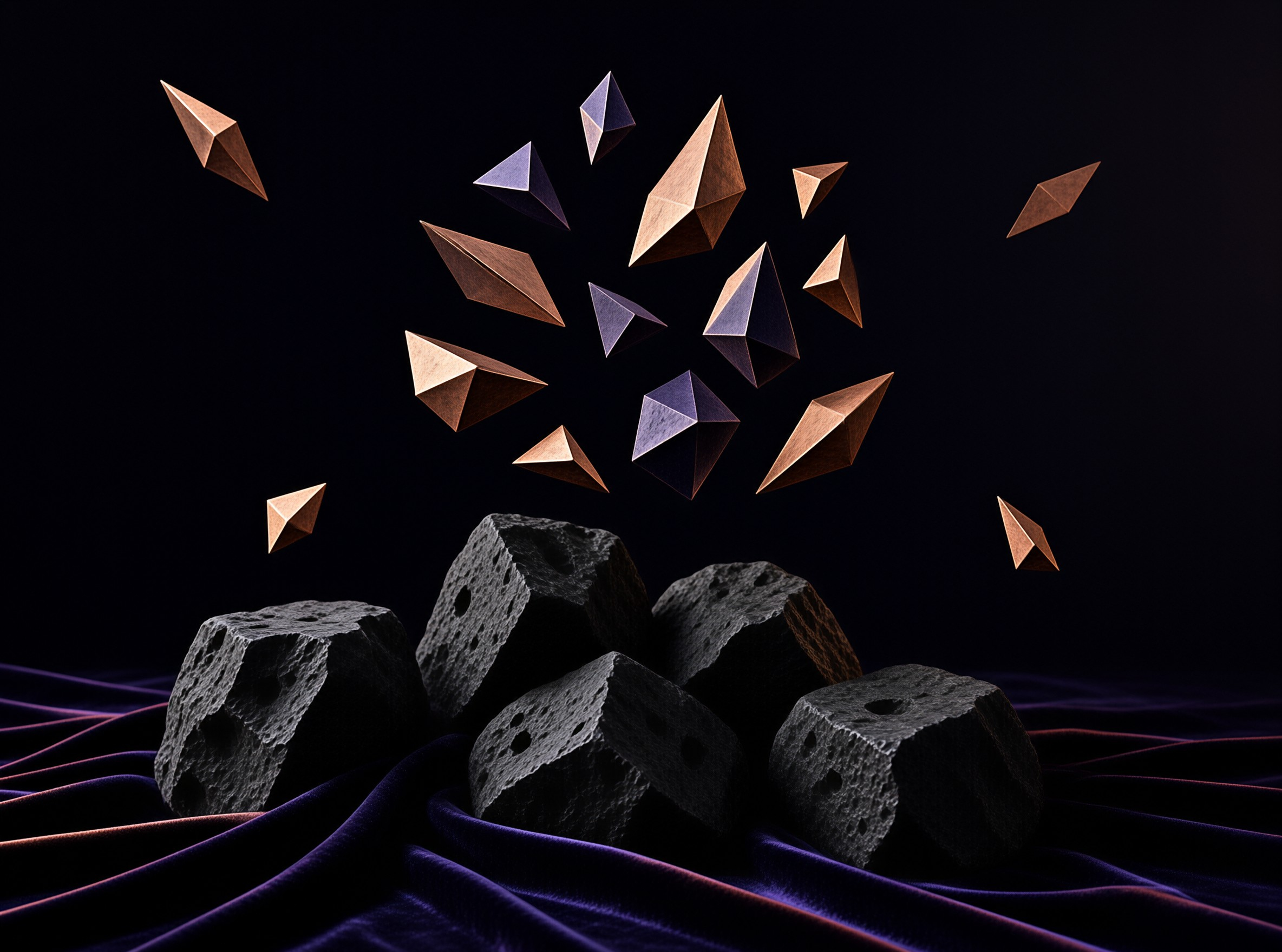 Copper Tetrahedrons Above Rocks
