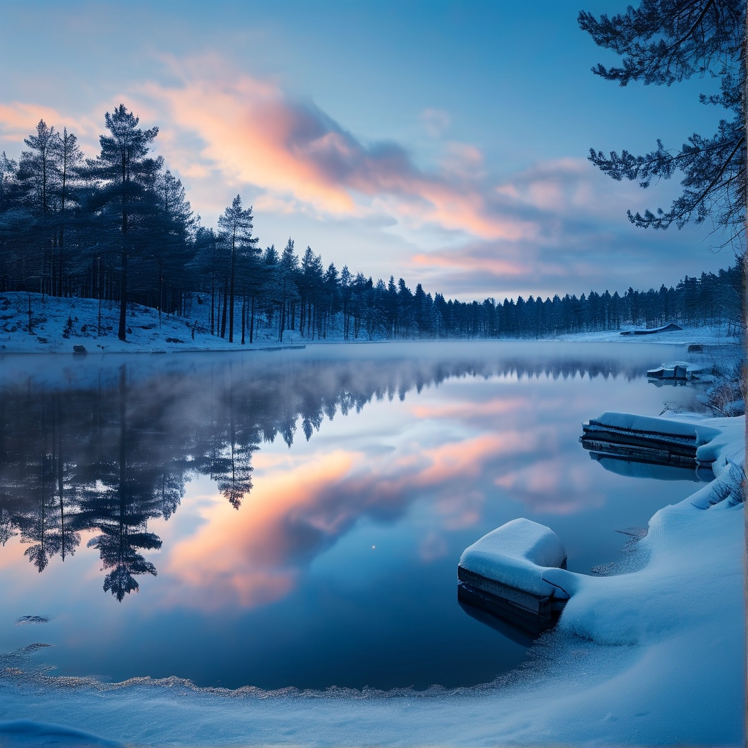 Winter Lake Sunset Reflection