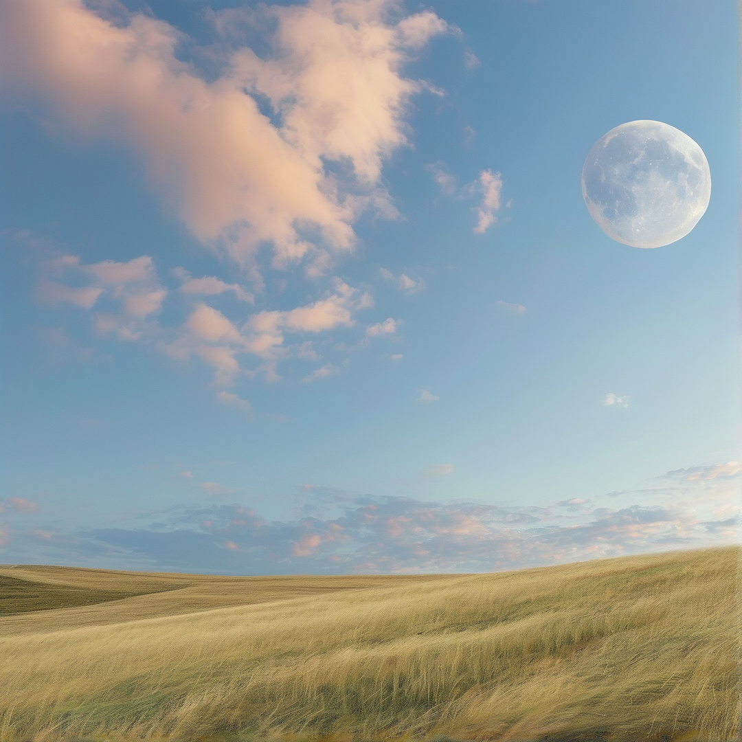 Moon Over Golden Grassland Landscape