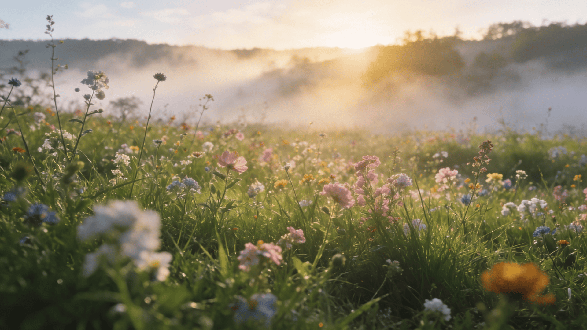 Wildflower Meadow in Morning Mist