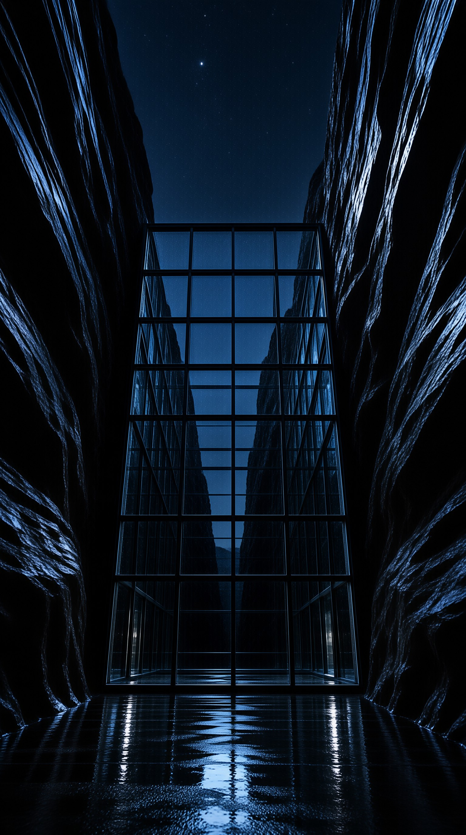 Glass Facade in Dark Canyon