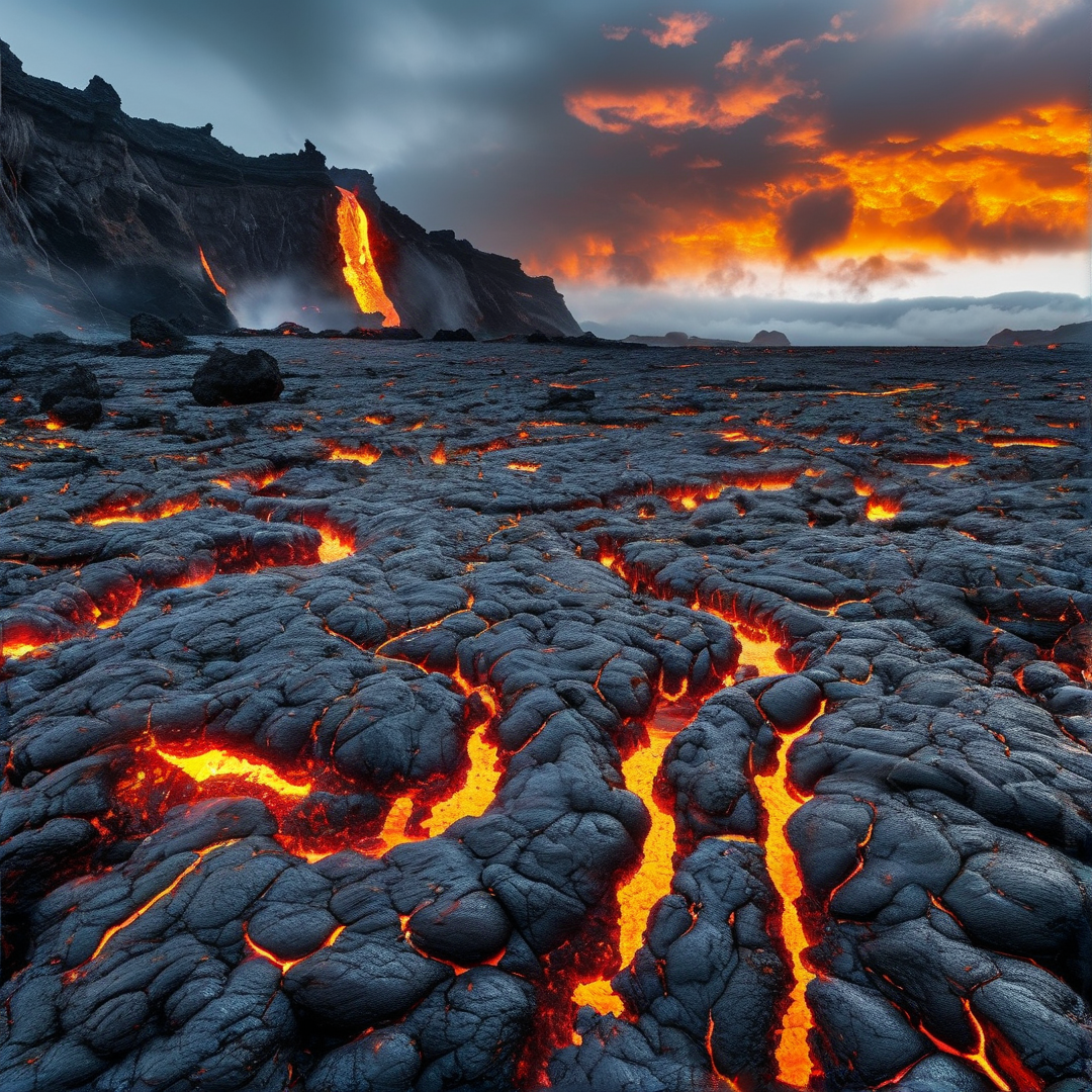 Volcanic Lava Flow Landscape
