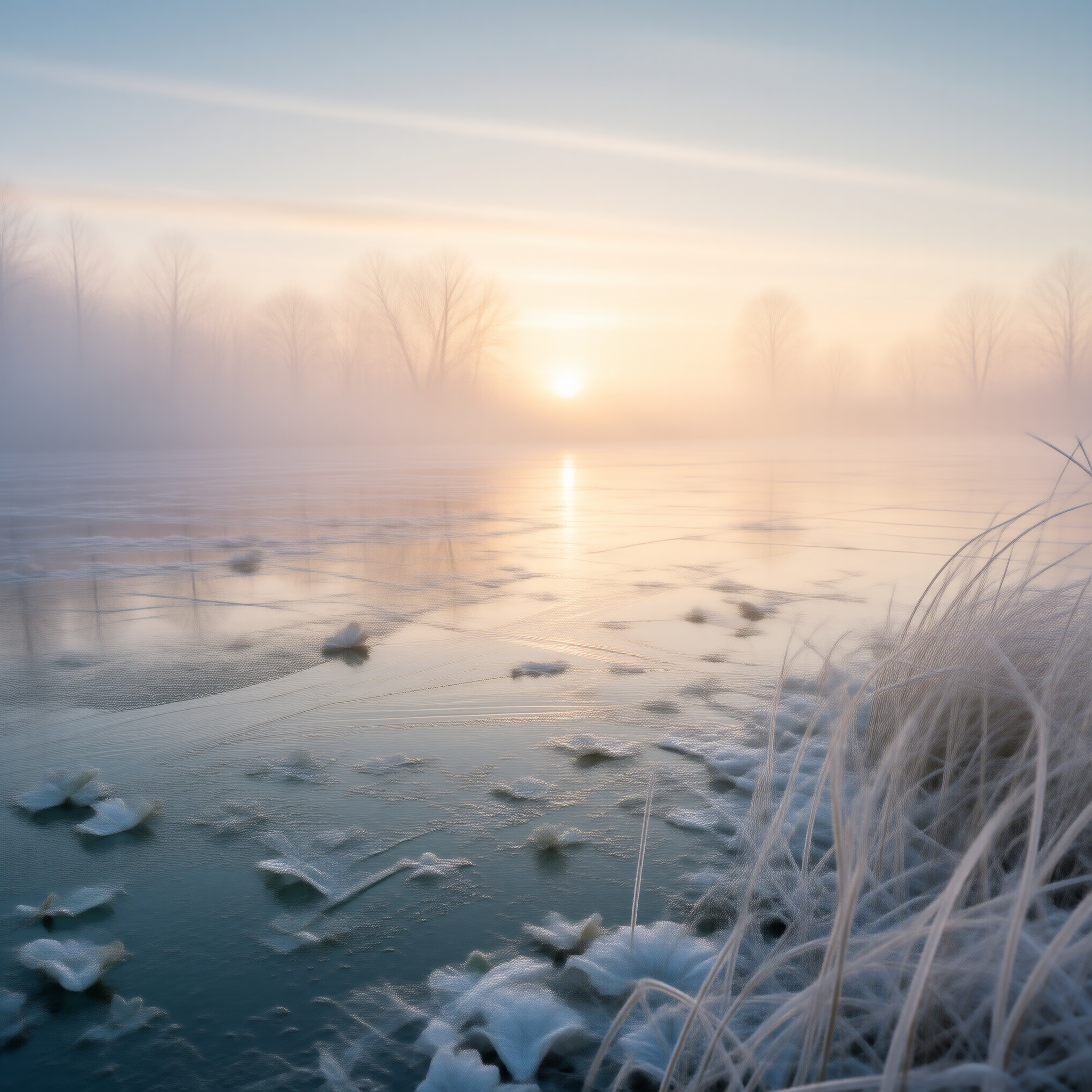 Winter Sunrise on Frozen Lake