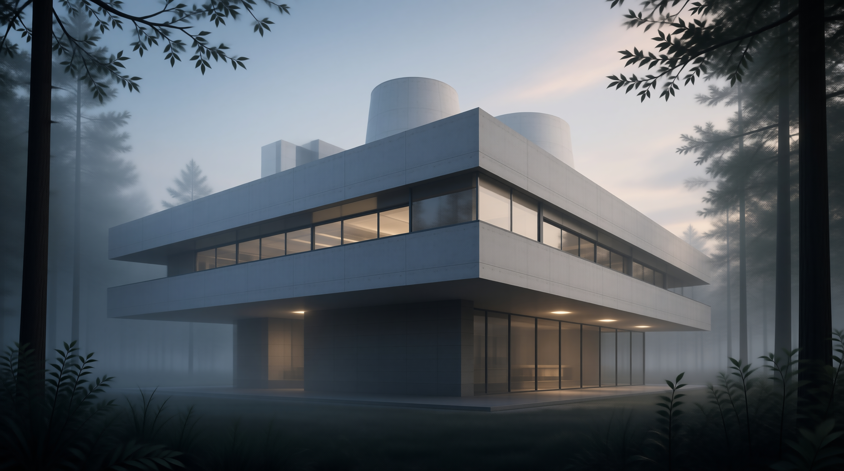 Modern House in Misty Forest