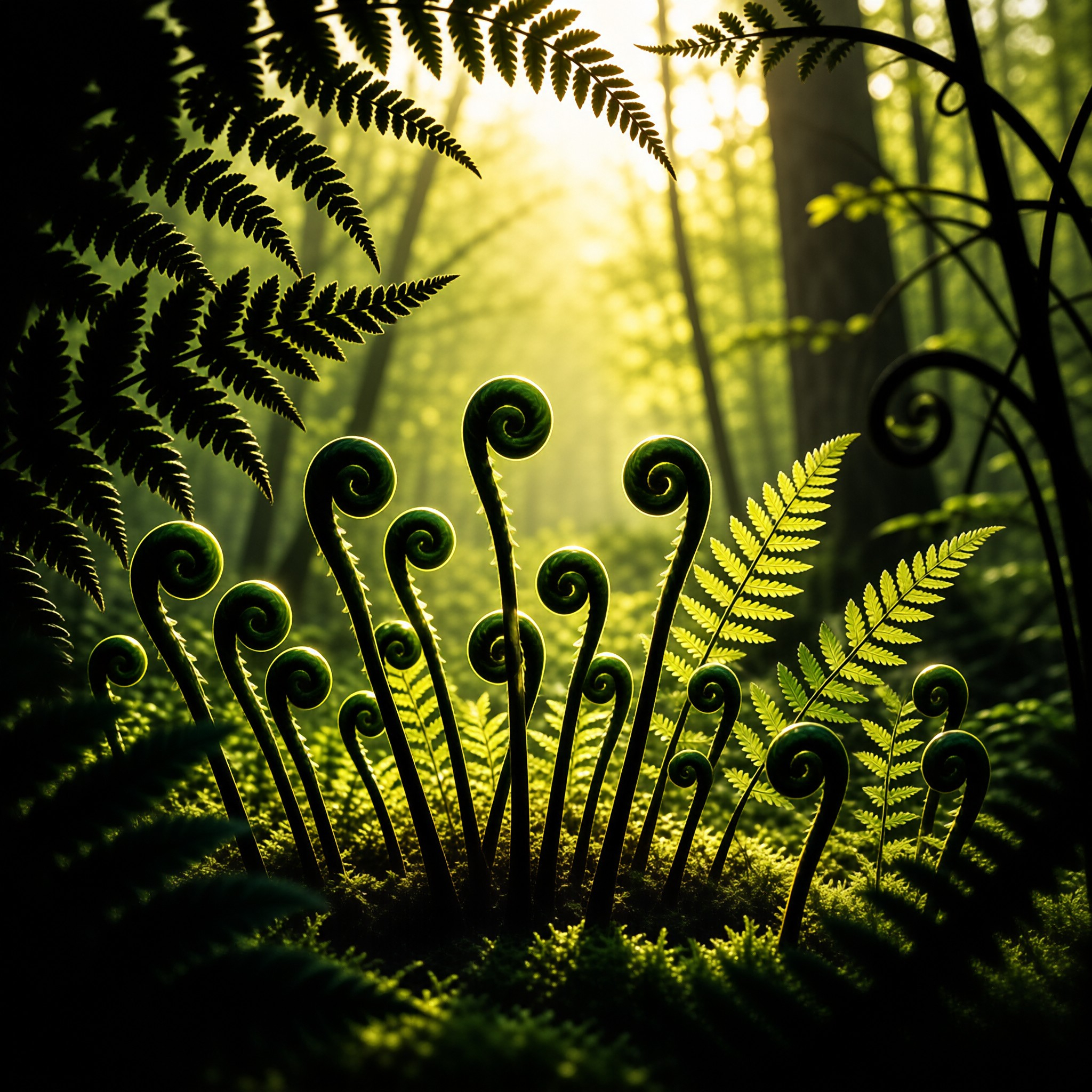 Glowing Fiddlehead Ferns