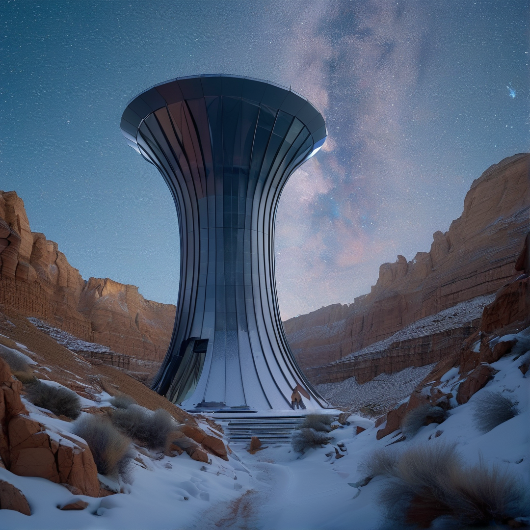 Sci-Fi Tower in Snowy Canyon