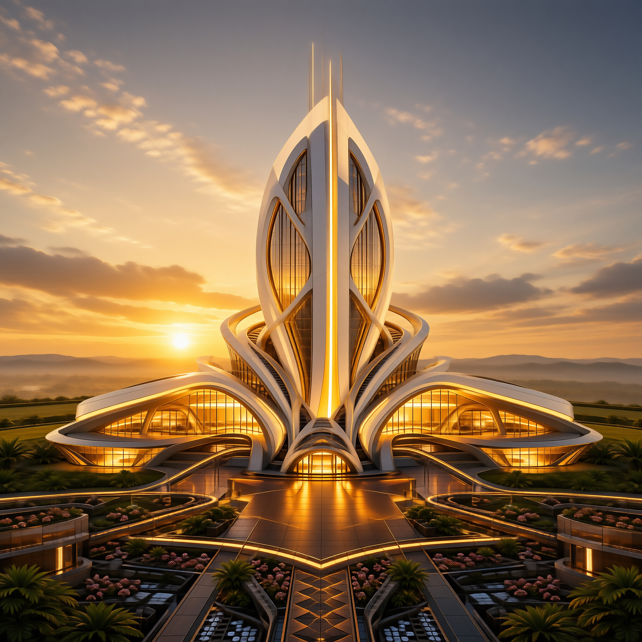 Futuristic Tower at Sunset