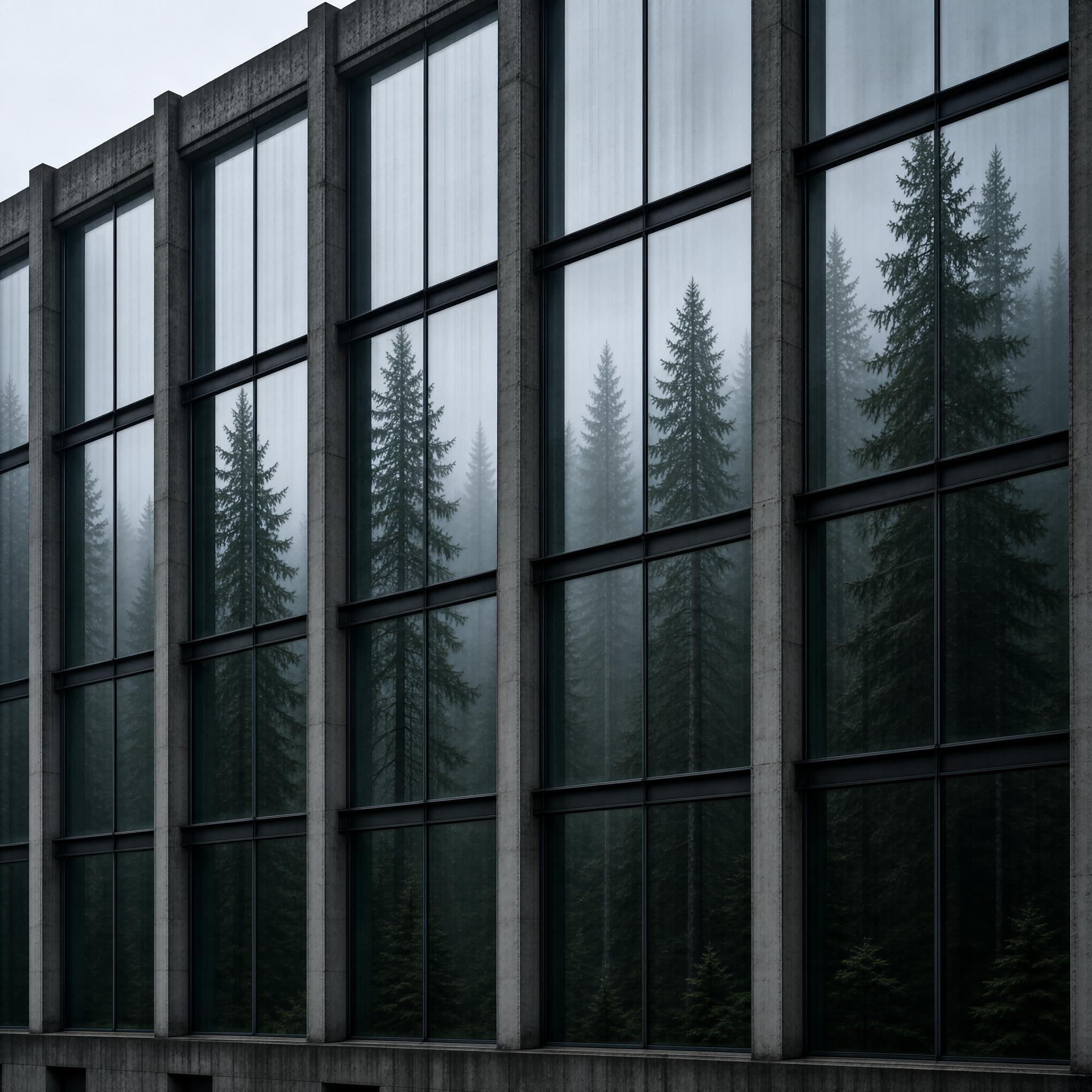 Building with Forest Reflection