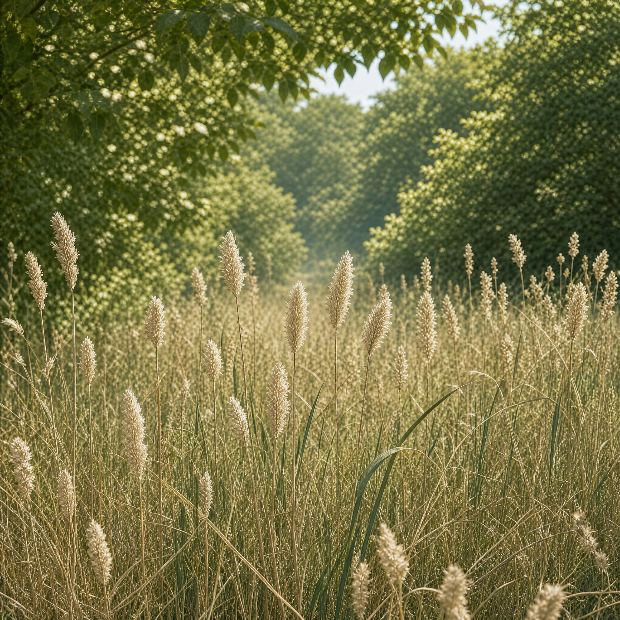 Sunlit Grass Field with Lush Trees