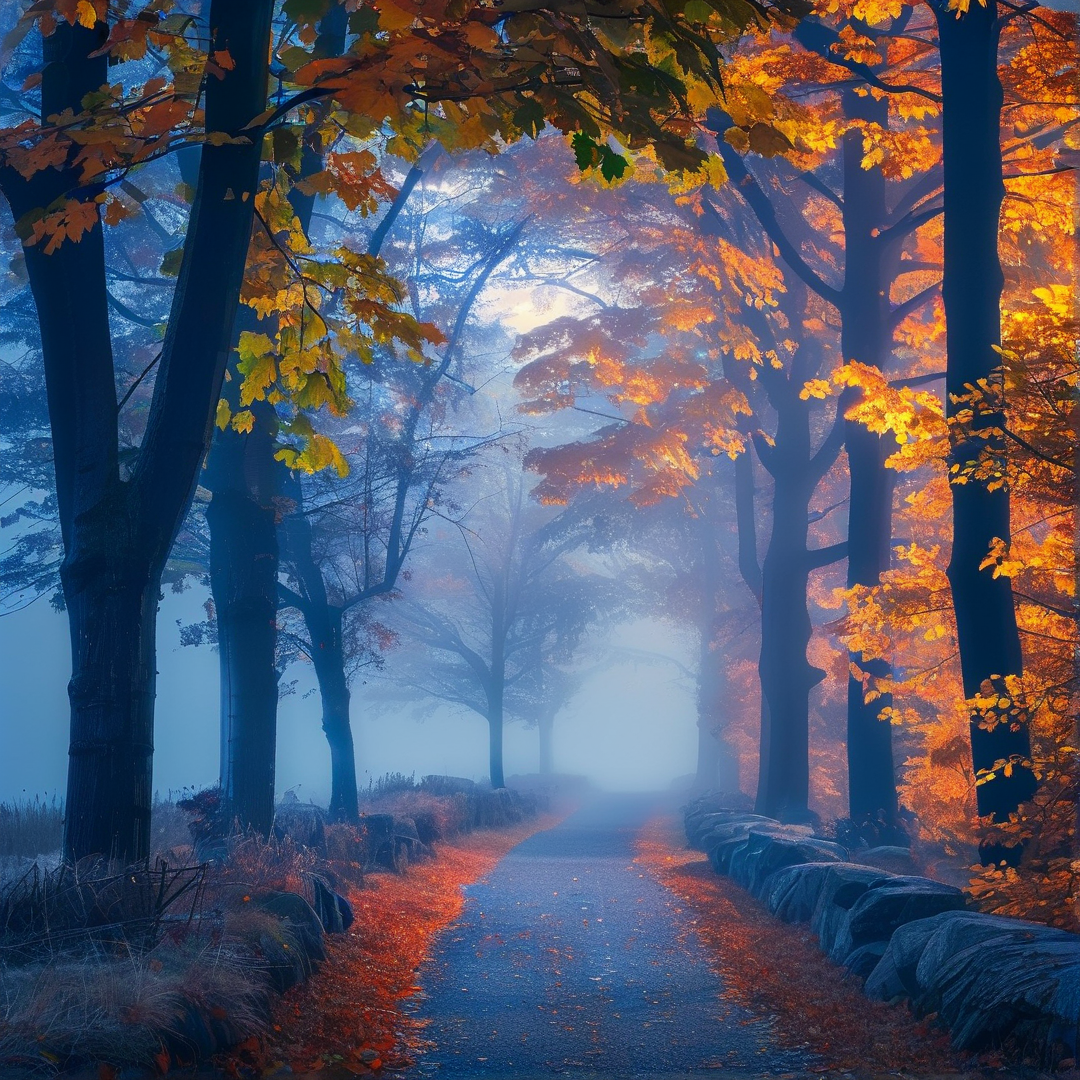Misty Autumn Forest Path