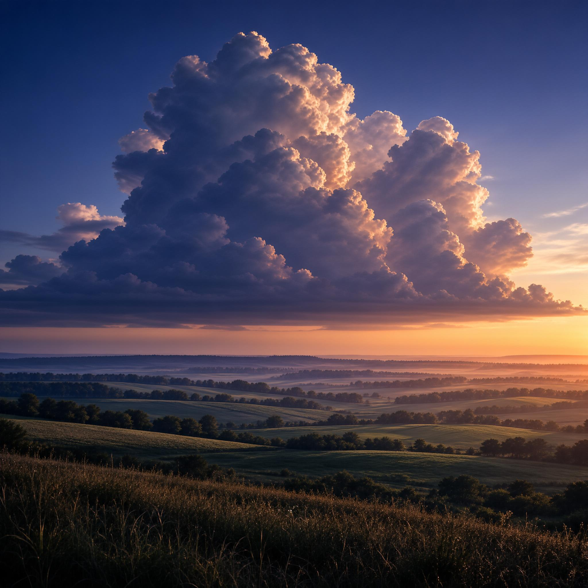 Dramatic Sunset Clouds Over Countryside