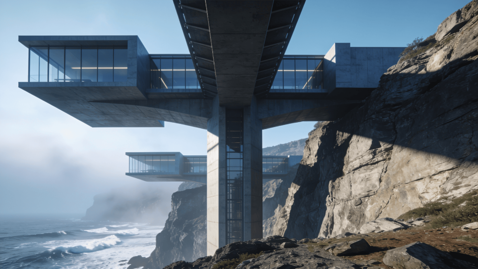 Bridge with Floating Cantilever — Coastal Cliff