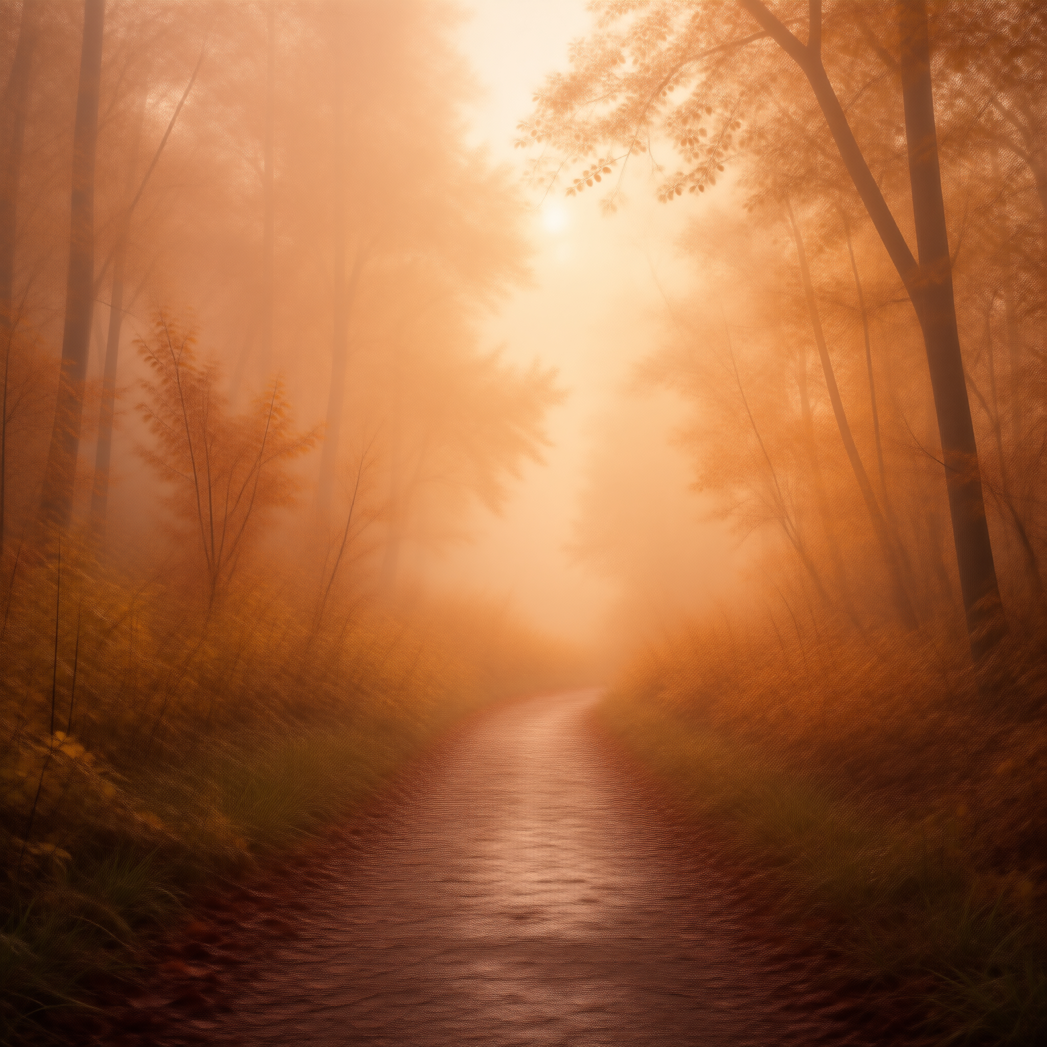 Misty Forest Path at Sunrise