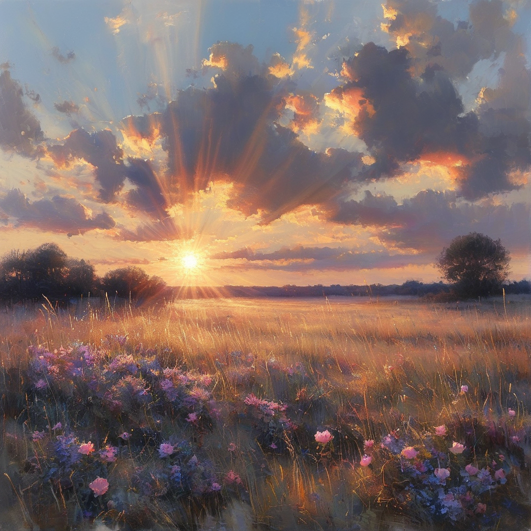 Sunset in Wildflower Field