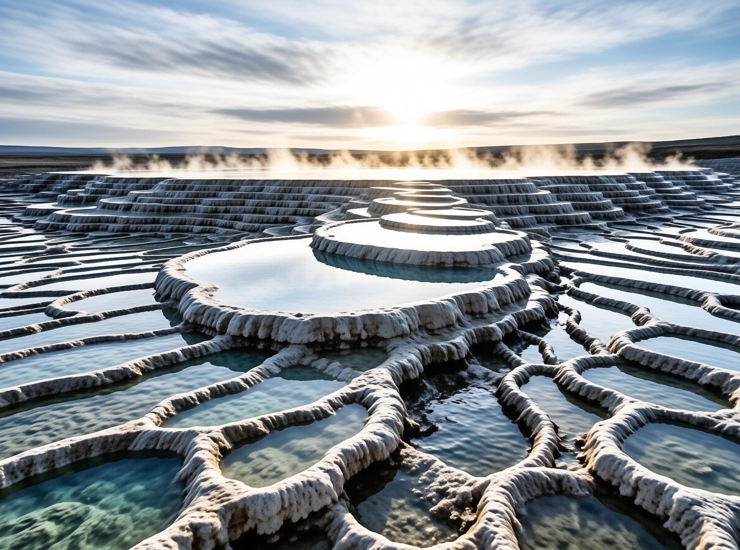 Hot Spring Terraces at Sunset