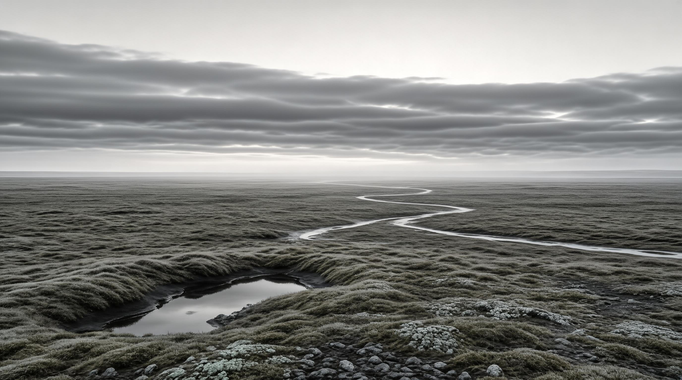 Winding Stream Through Vast Wetland