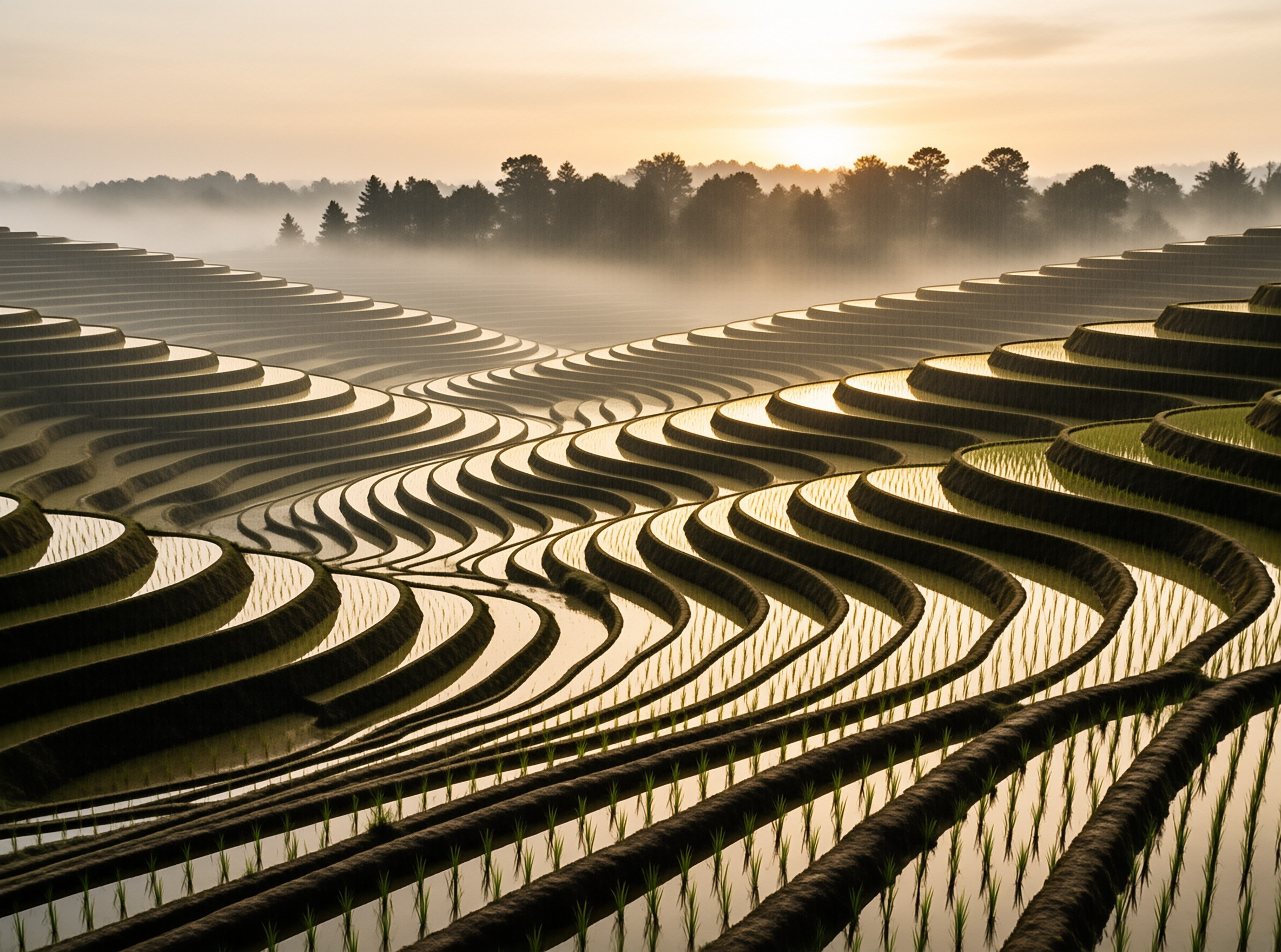 Sunrise Misty Rice Terraces