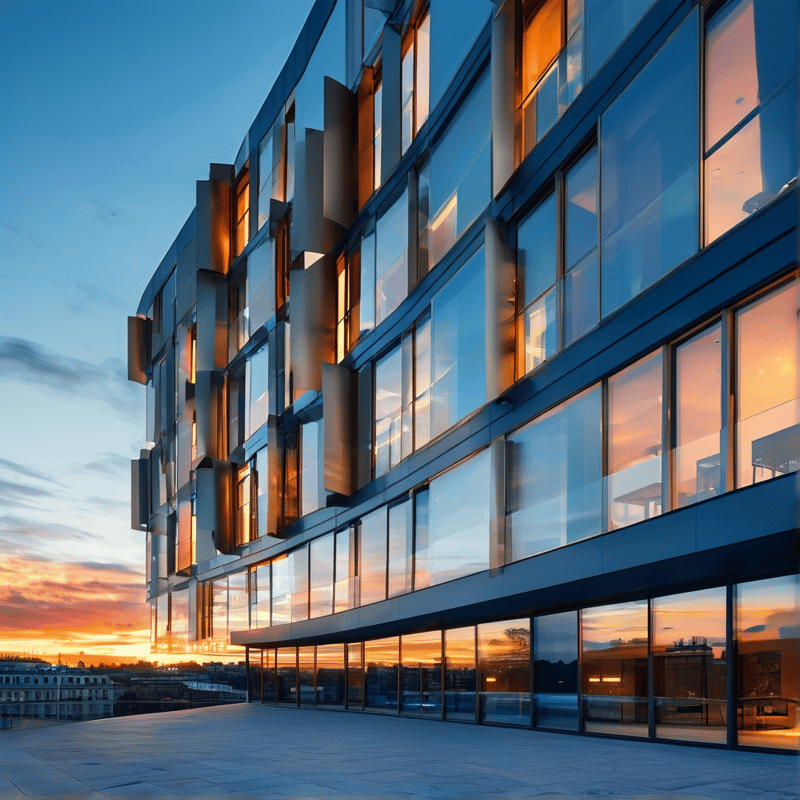 Modern Glass Building at Dusk