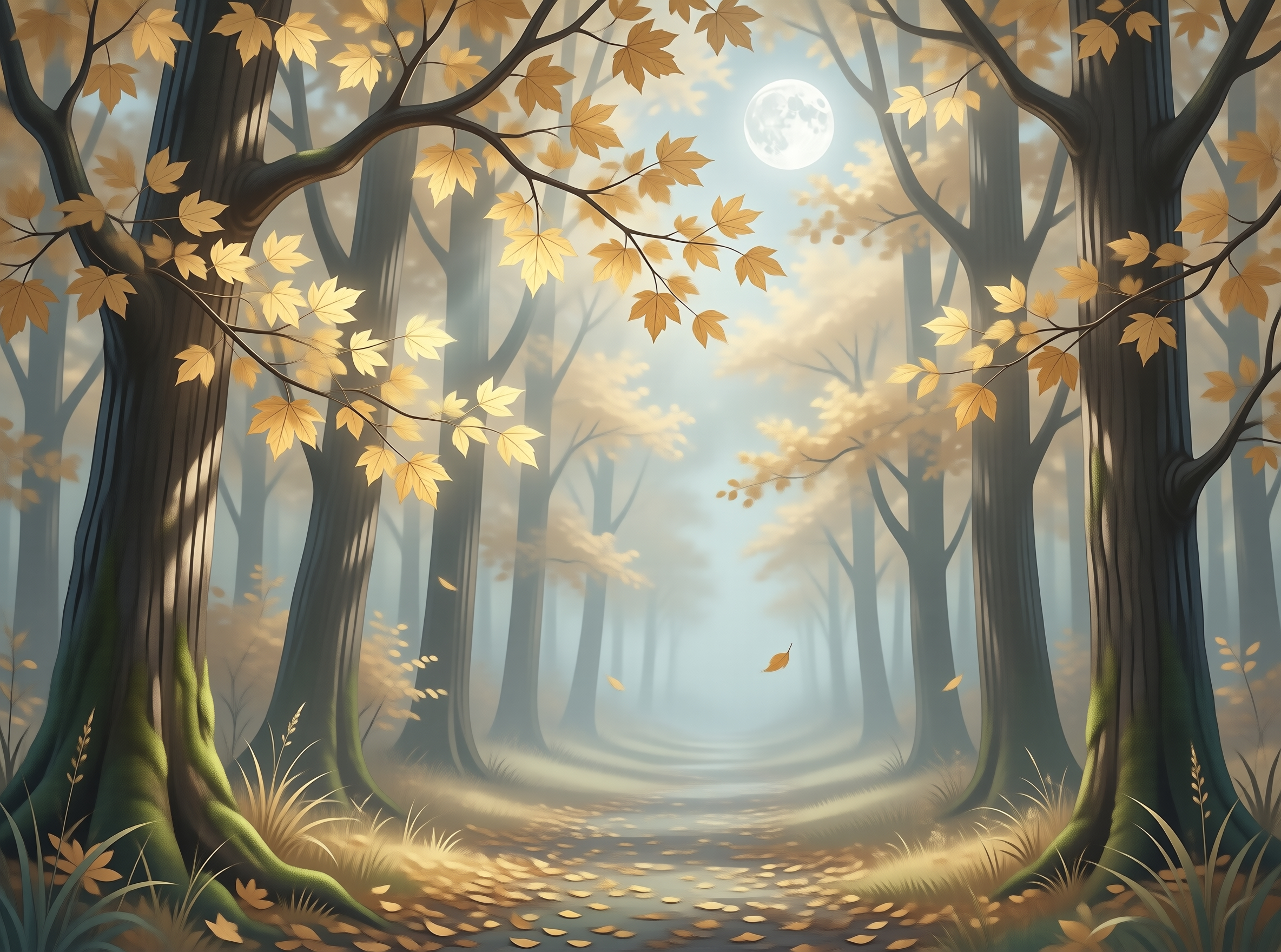 Moonlit Autumn Forest Path