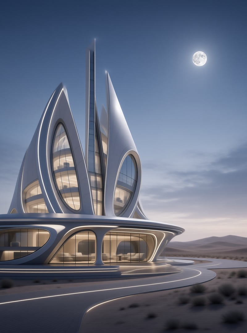 Futuristic Desert Villa Under Full Moon