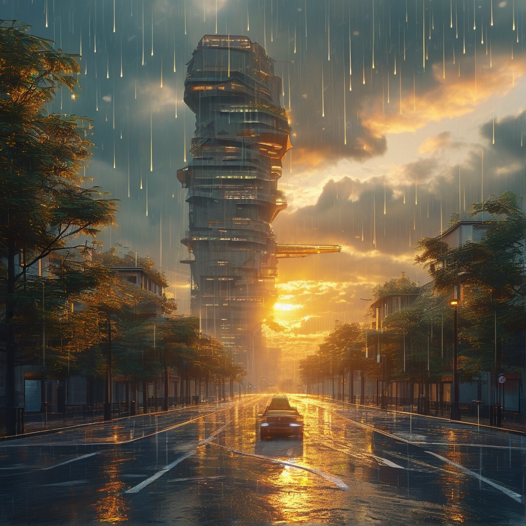 Futuristic City in Rain