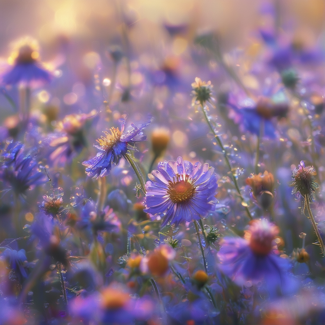 Dewy Purple Aster Field