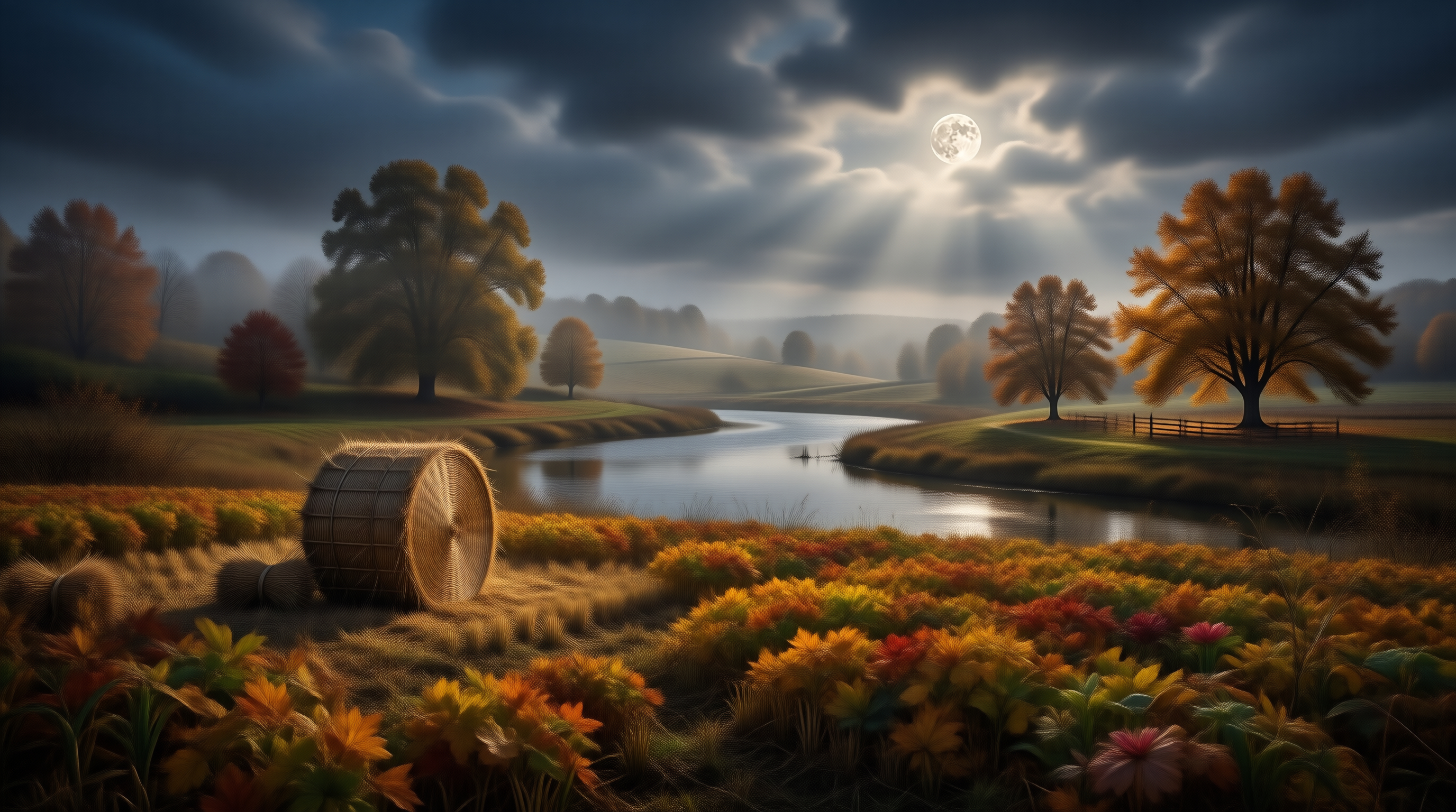 Moonlit Autumn Riverside