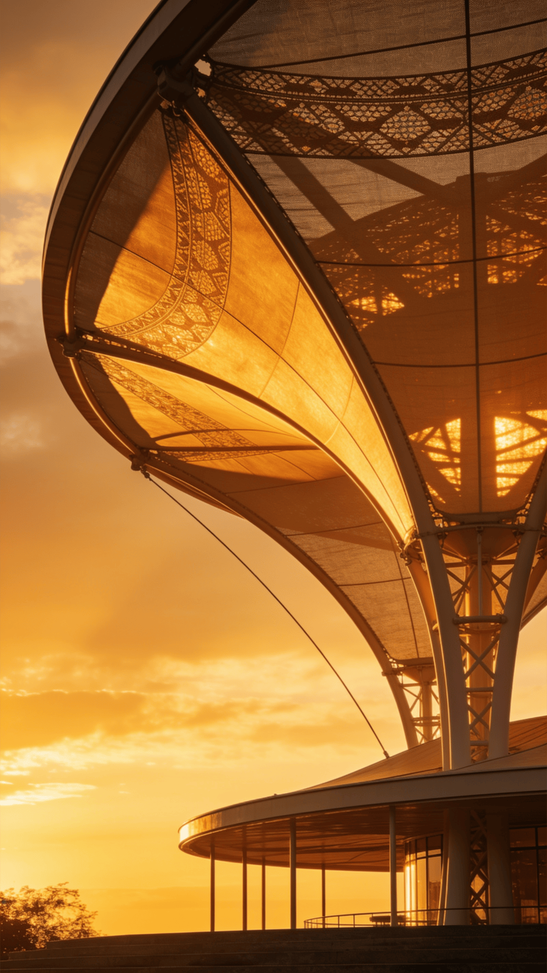 Pavilion with Tensile Structure — Golden Sunset