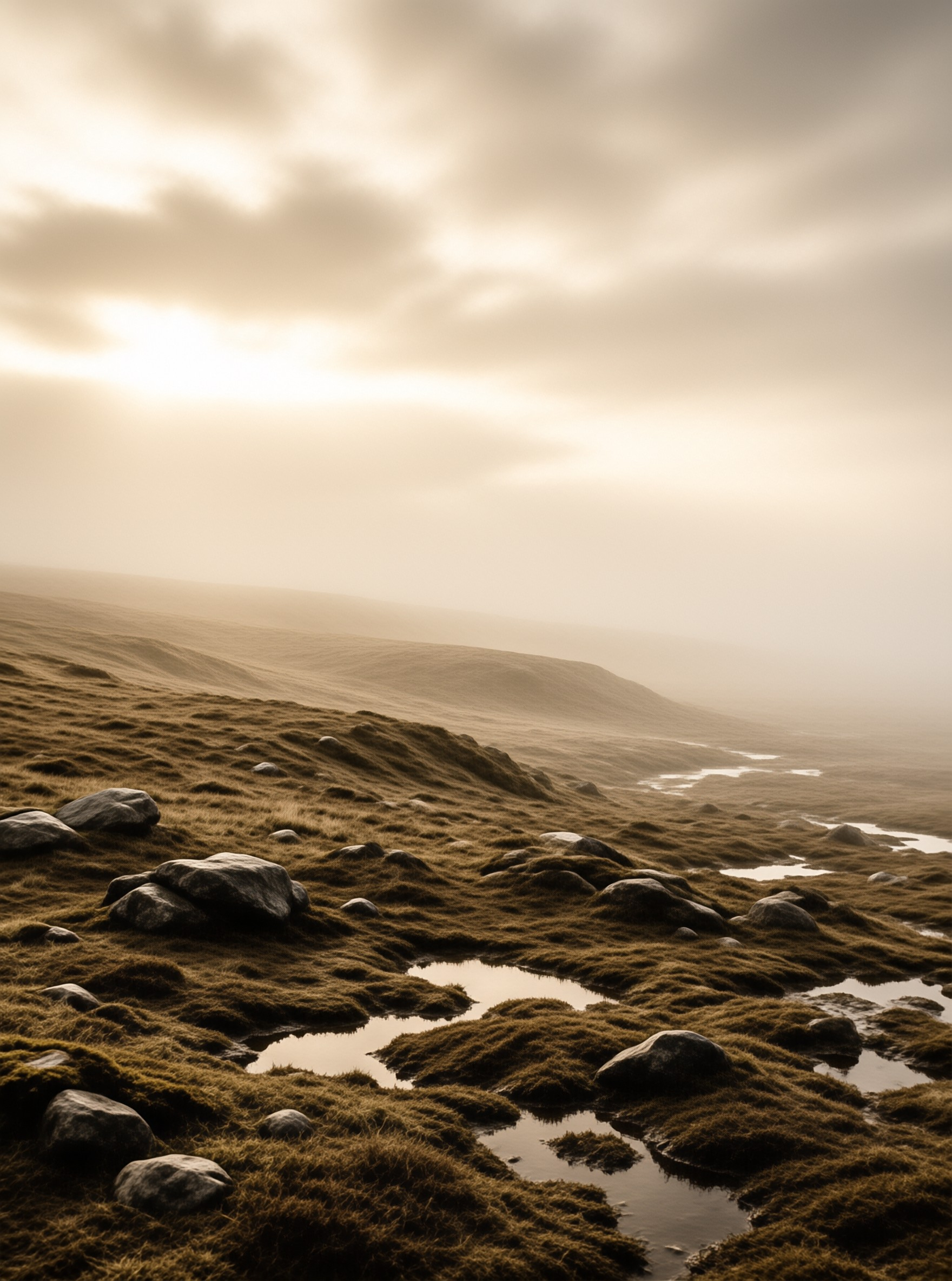 Misty River Through Hills