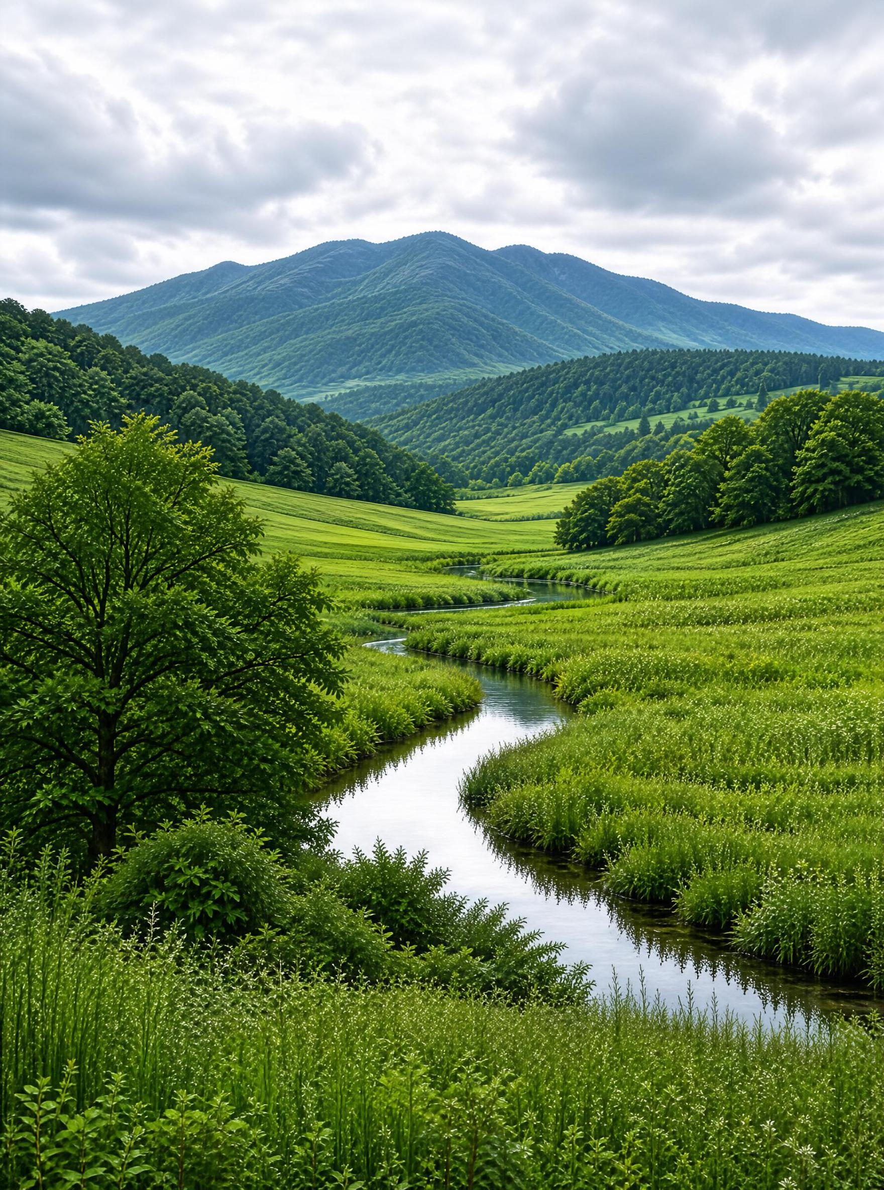 Lush Green Valley with River