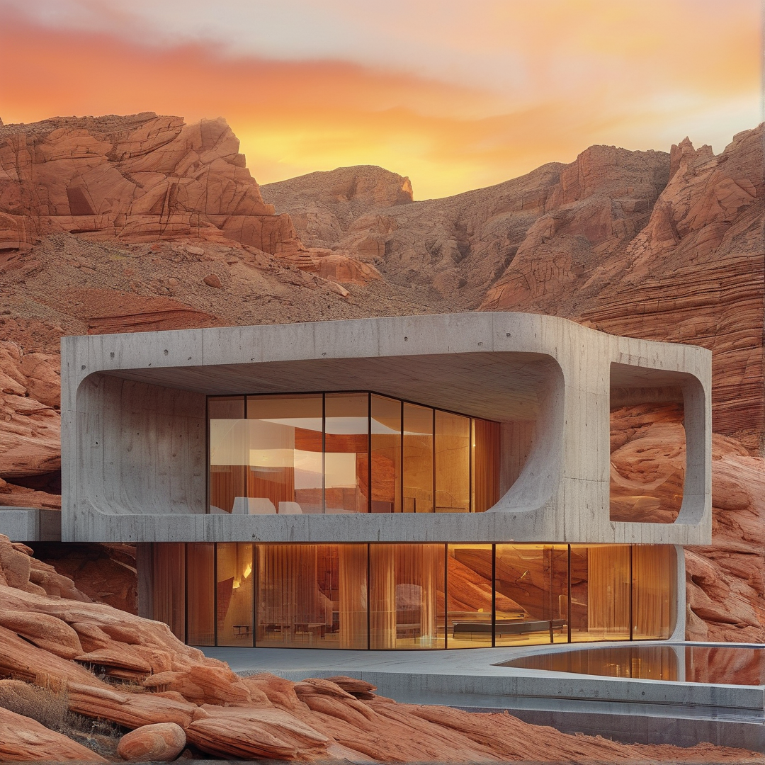 Modern Desert House at Sunset