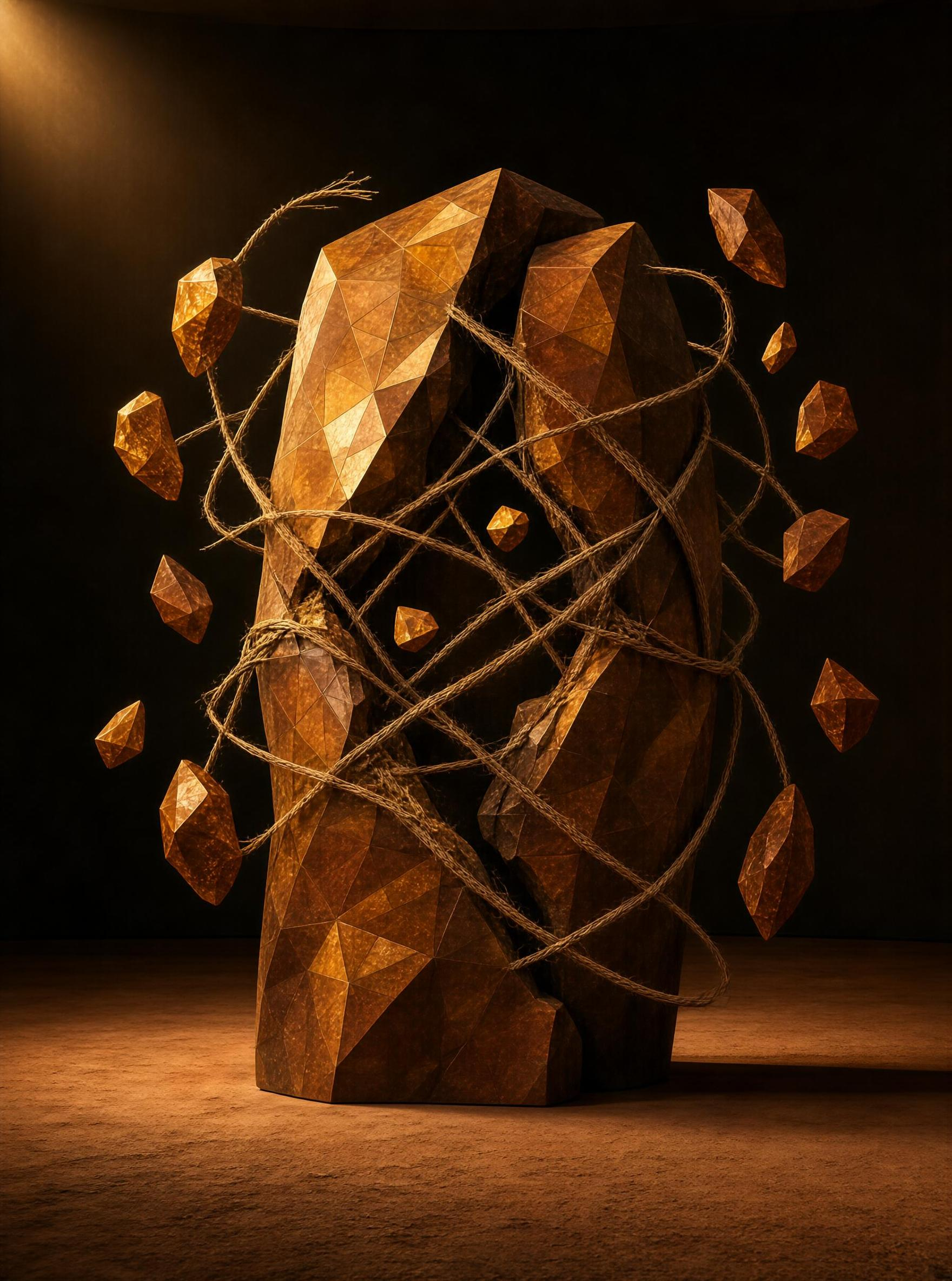 Geometric Sculpture with Rope and Fragments