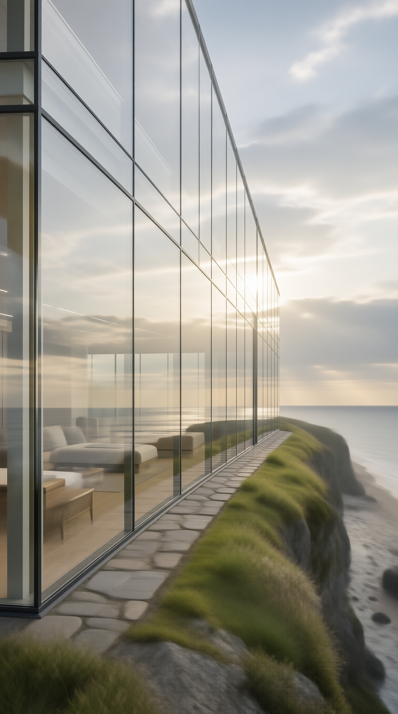 Glass Villa in Cliffside Sunset