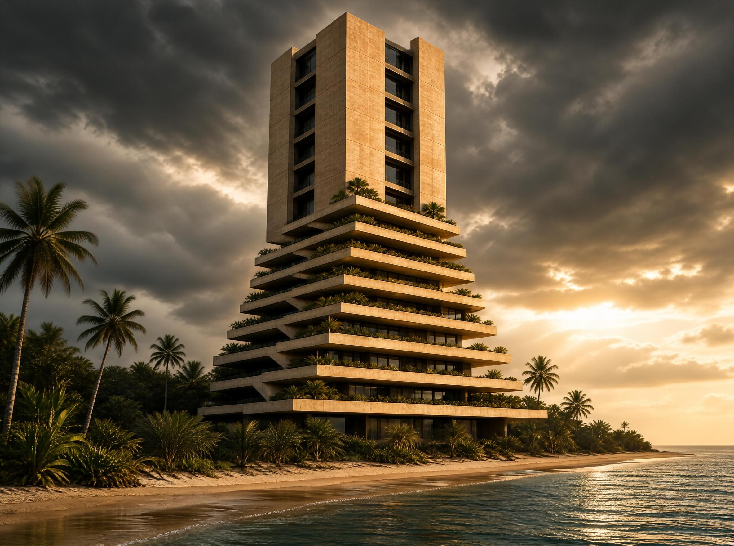 Modern Beachfront Tower at Sunset